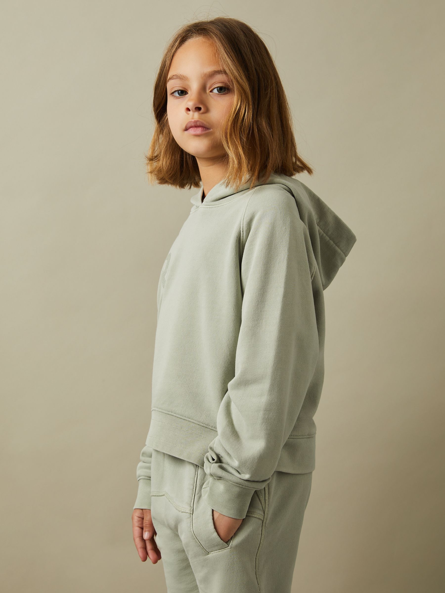 4-9 yrs Garment Dyed Cotton Hoodie in Sage - Image 3 of 4