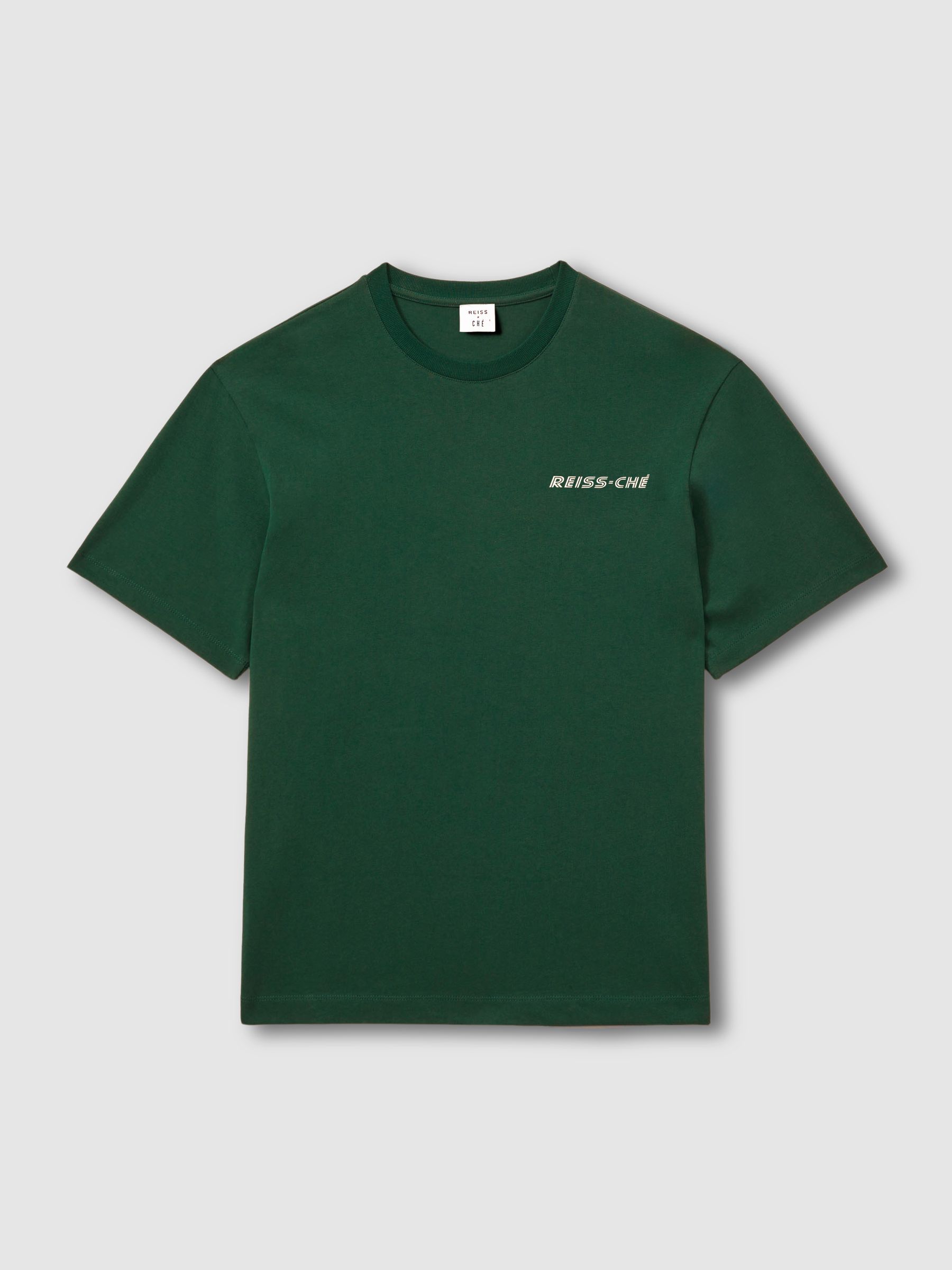 Captain Dark Green/White Reiss Ché Oversized Cotton Airline Print T-Shirt - Image 2 of 6