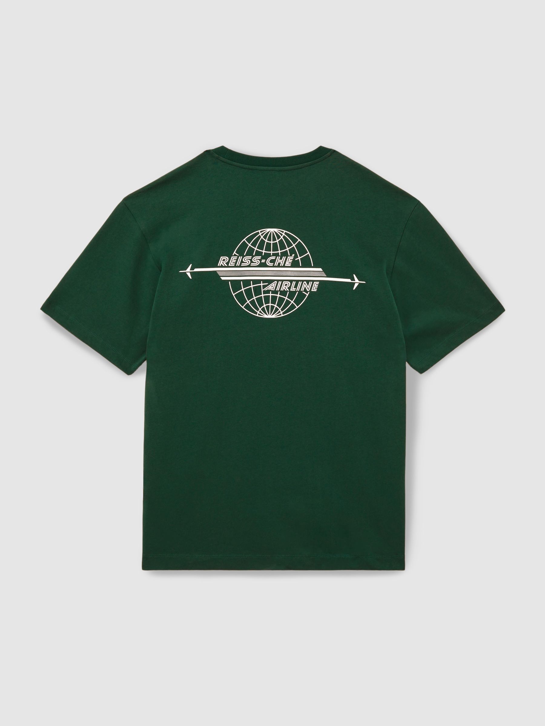 Captain Dark Green/White Reiss Ché Oversized Cotton Airline Print T-Shirt - Image 4 of 6
