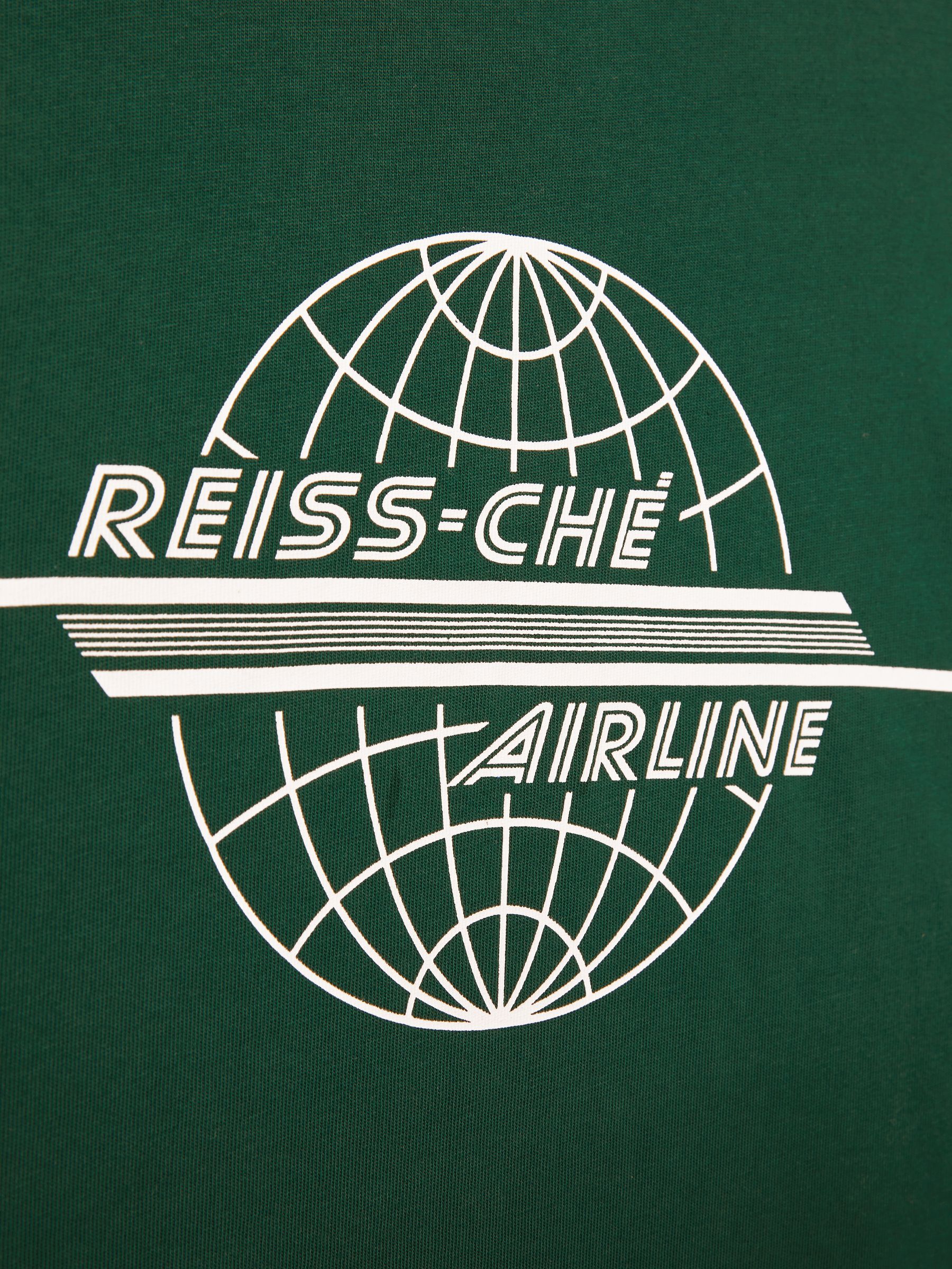 Captain Dark Green/White Reiss Ché Oversized Cotton Airline Print T-Shirt - Image 5 of 6