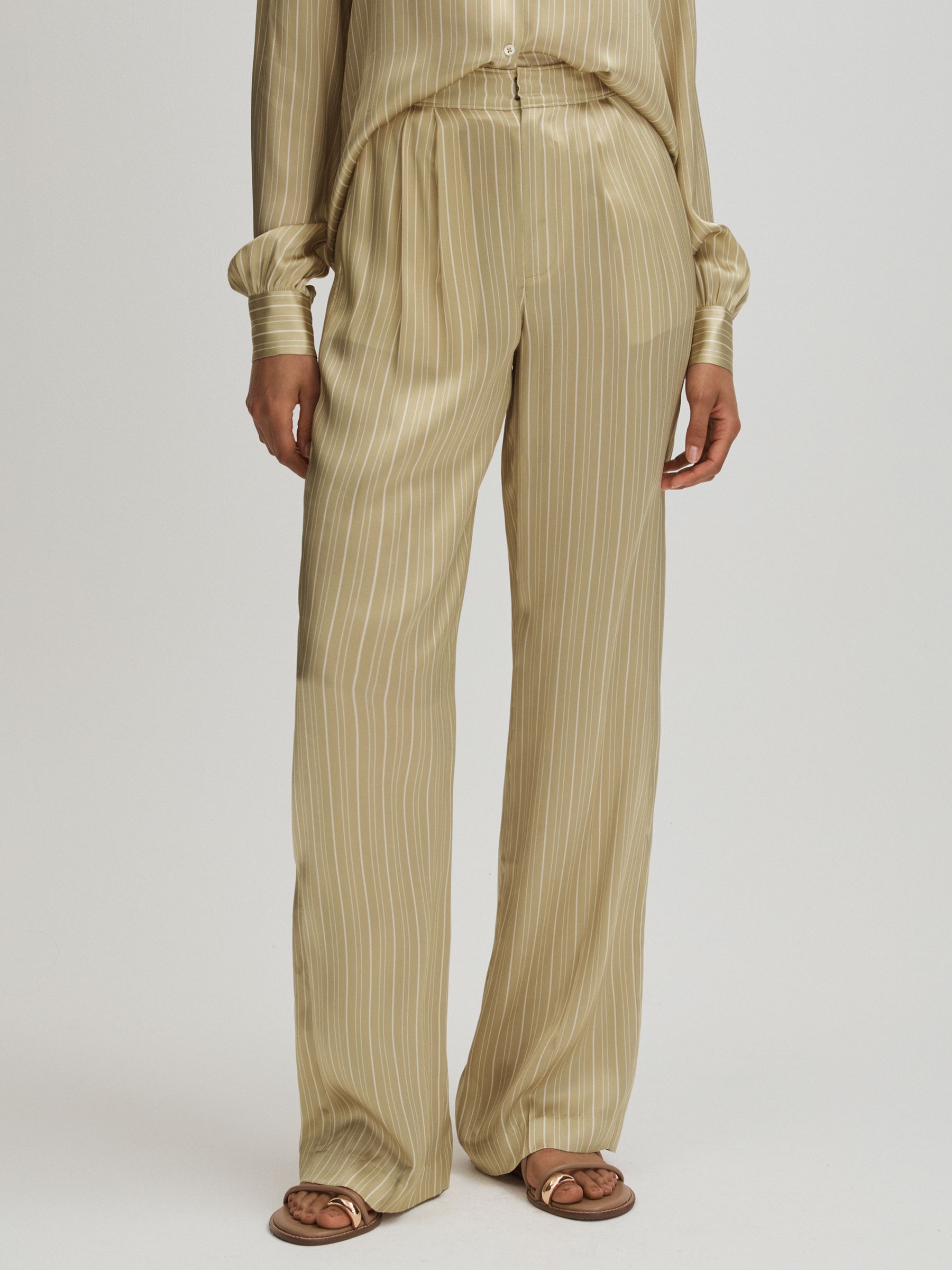 Garrett Olive Paige Silk Striped Wide Leg Trousers - Image 1 of 5