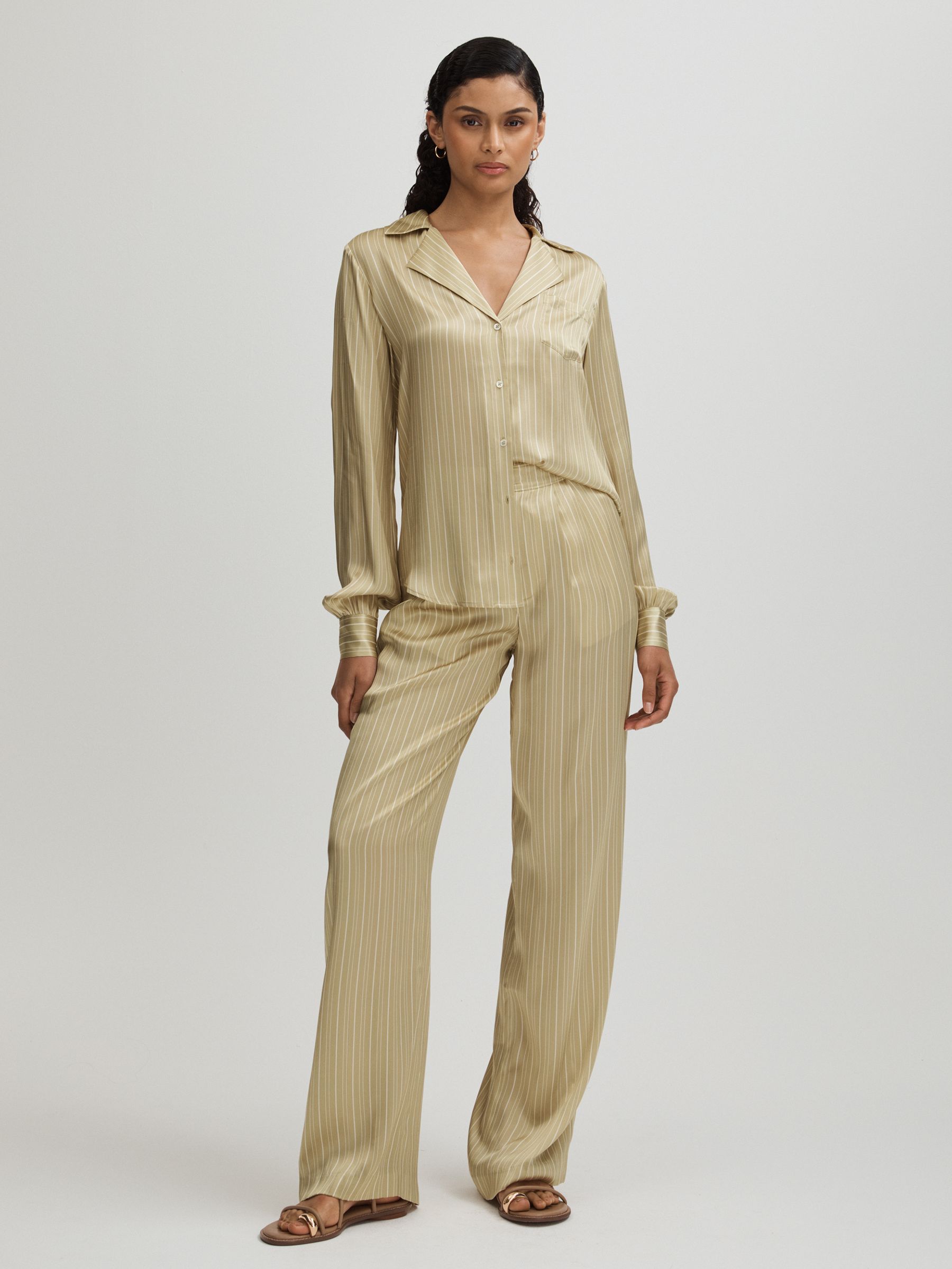 Garrett Olive Paige Silk Striped Wide Leg Trousers - Image 3 of 5