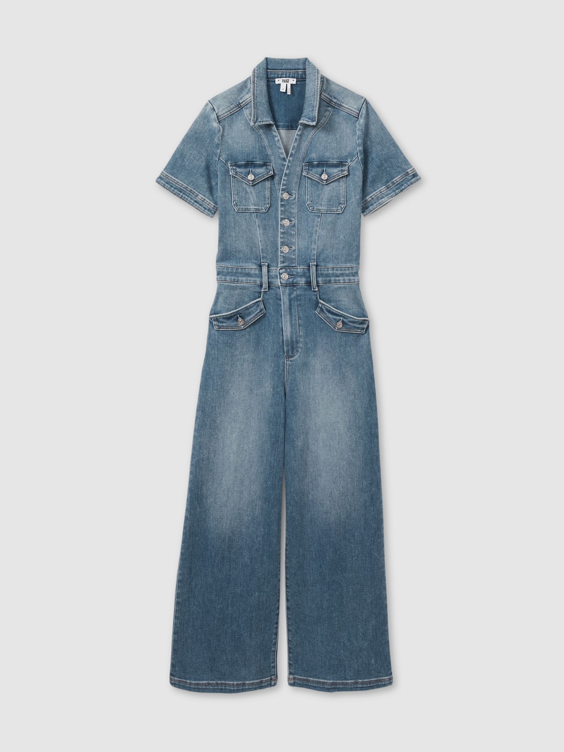 Harper Ankle Mid Blue Paige Mid Blue Wide Leg Denim Jumpsuit - Image 2 of 5