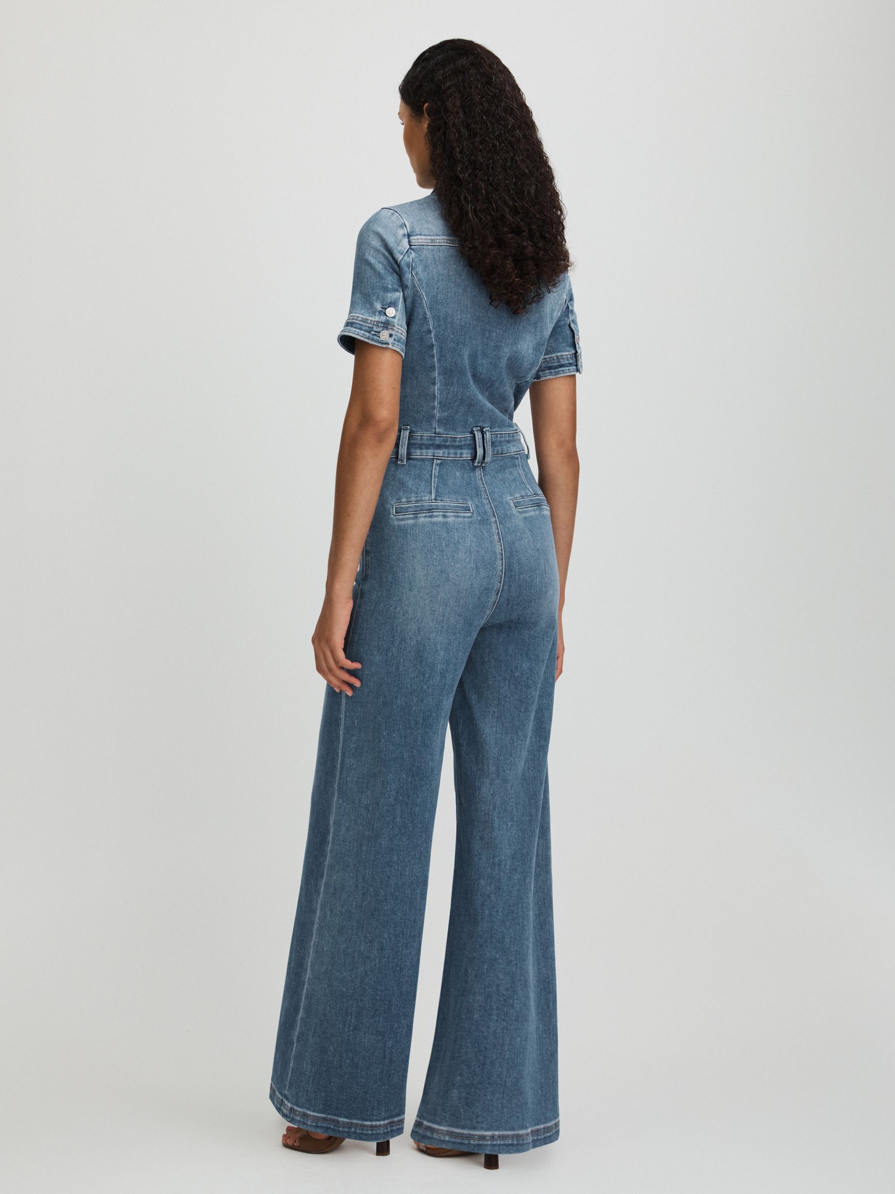 Harper Ankle Mid Blue Paige Mid Blue Wide Leg Denim Jumpsuit - Image 4 of 5