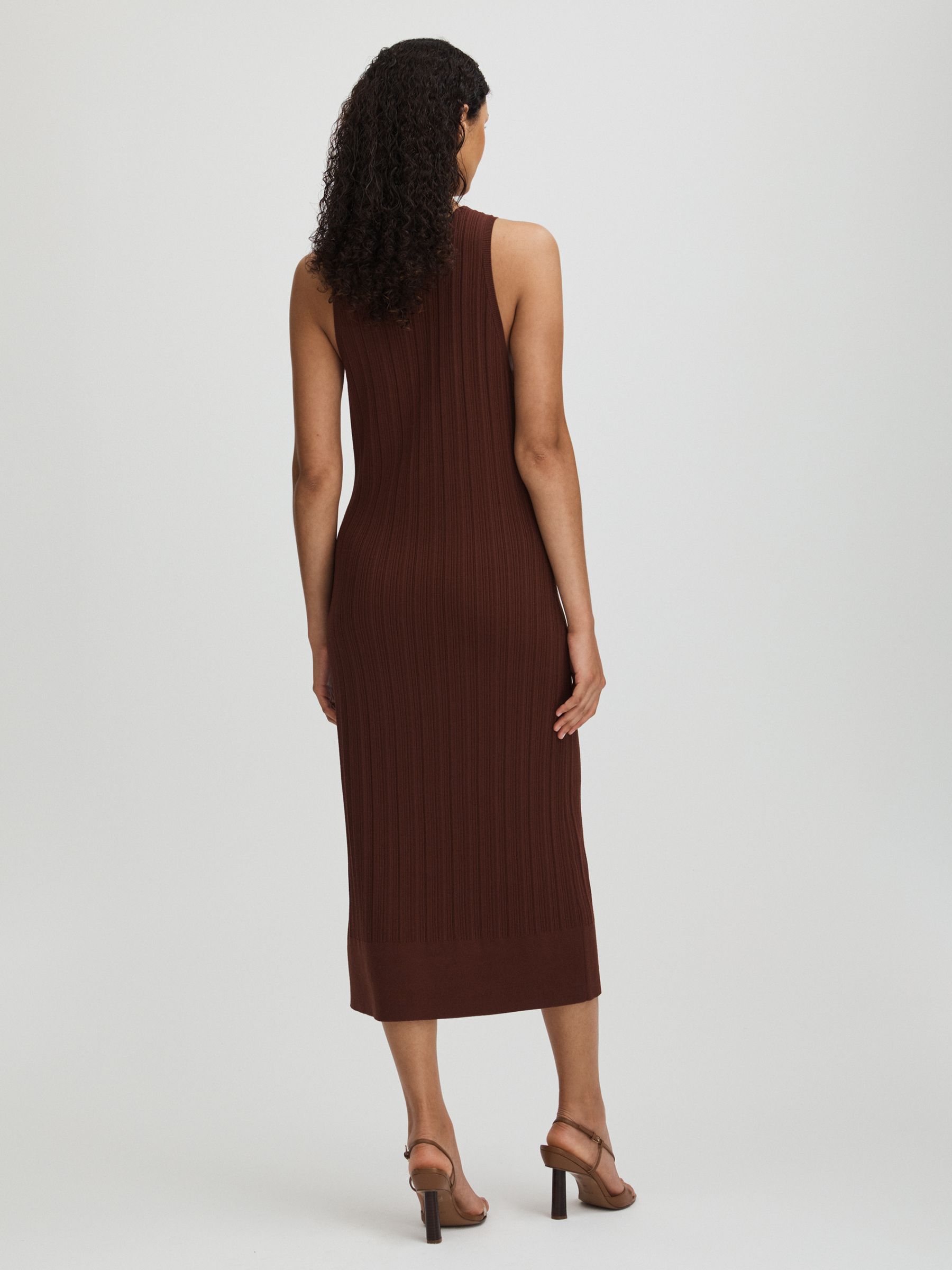 Sapphia Brown Paige Ribbed Bodycon Midi Brown Dress - Image 4 of 5