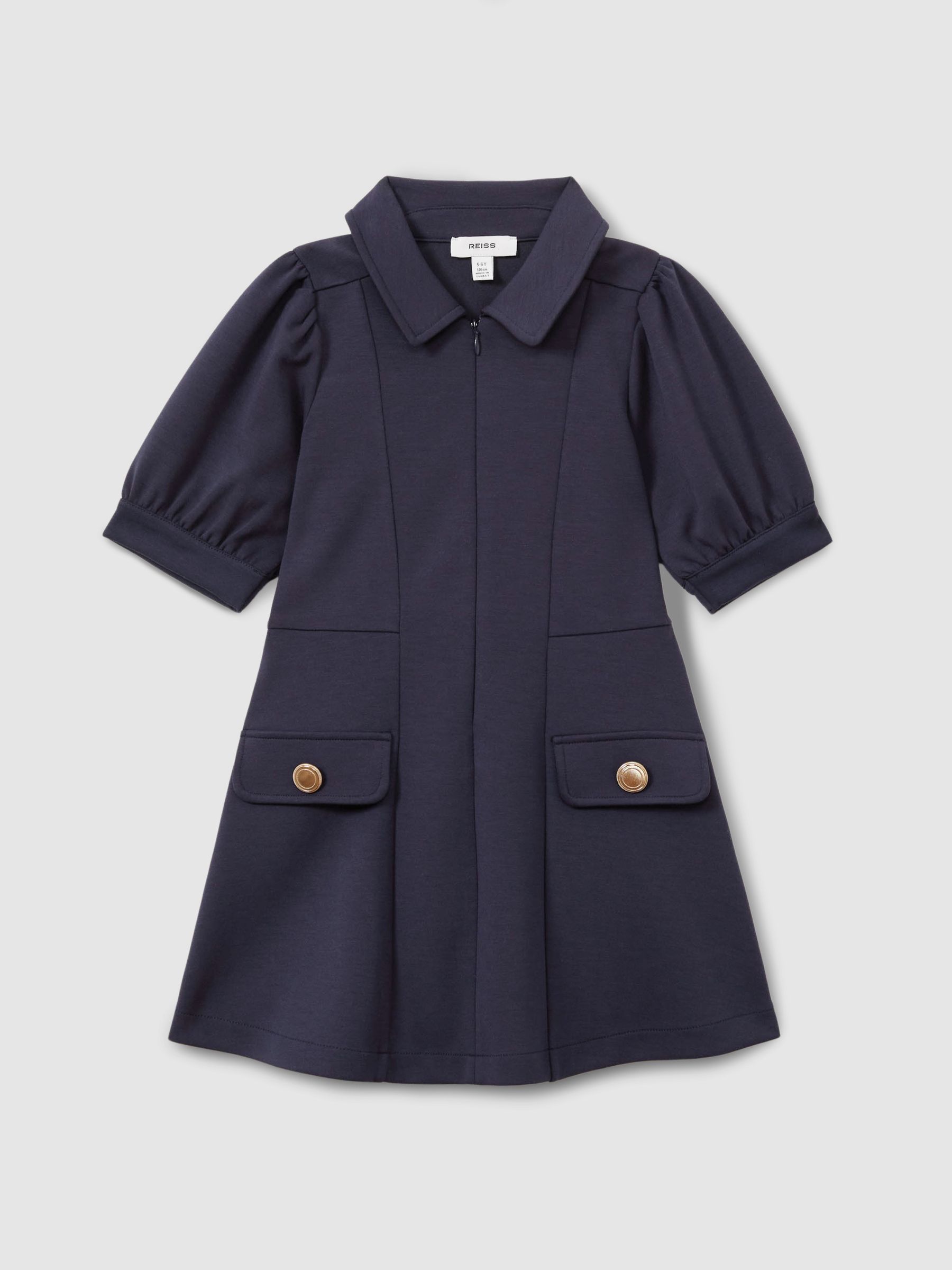 4-9 yrs Jersey Puff Sleeve Dress in Navy - Image 2 of 4