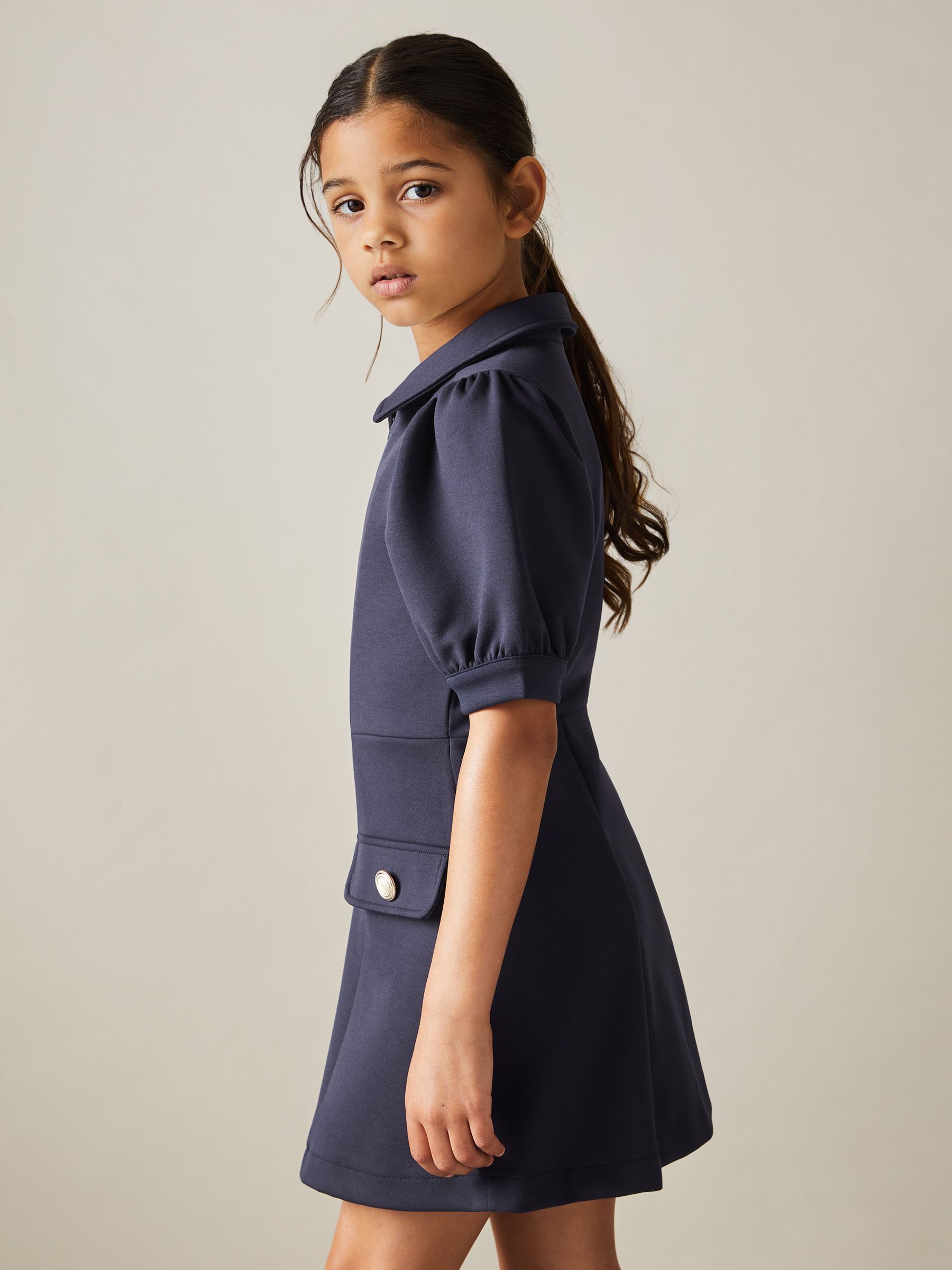 4-9 yrs Jersey Puff Sleeve Dress in Navy - Image 3 of 4
