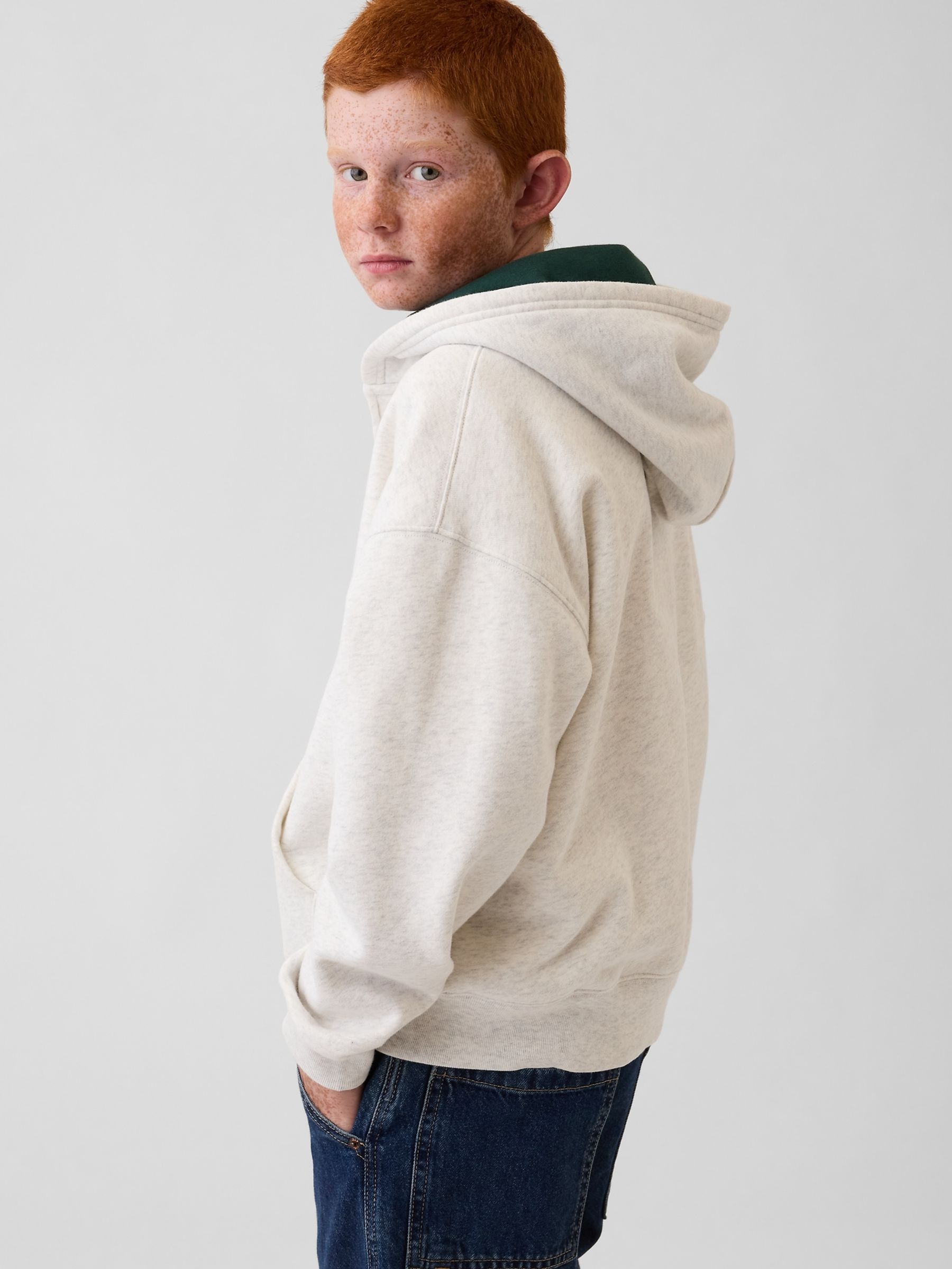 Grey/Green Vintage Soft Logo Zip-Up Hoodie - Image 2 of 3 Grey/Green Vintage Soft Logo Zip-Up Hoodie - Image 2 of 3