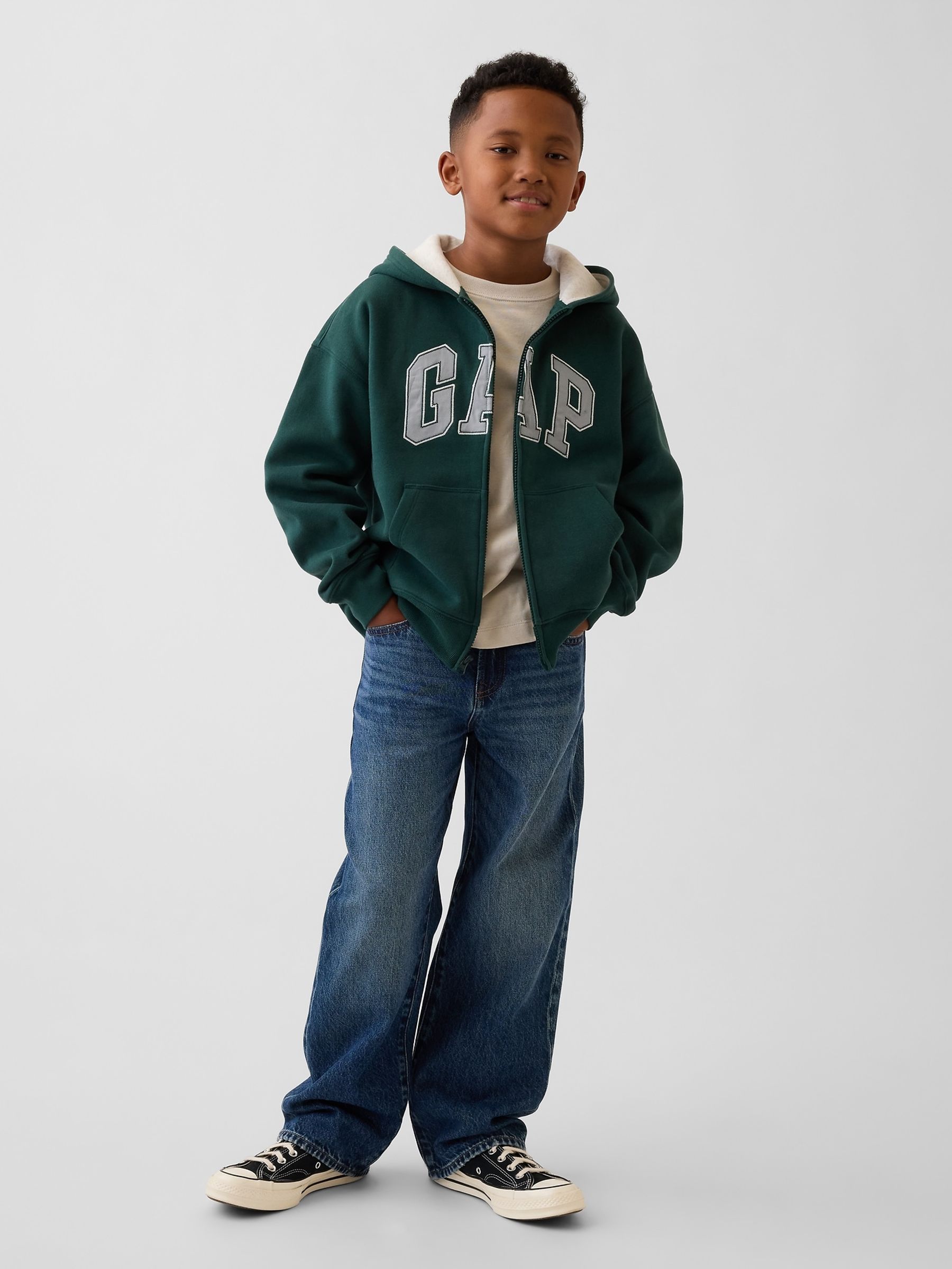 Green Vintage Soft Logo Zip-Up Hoodie - Image 3 of 3