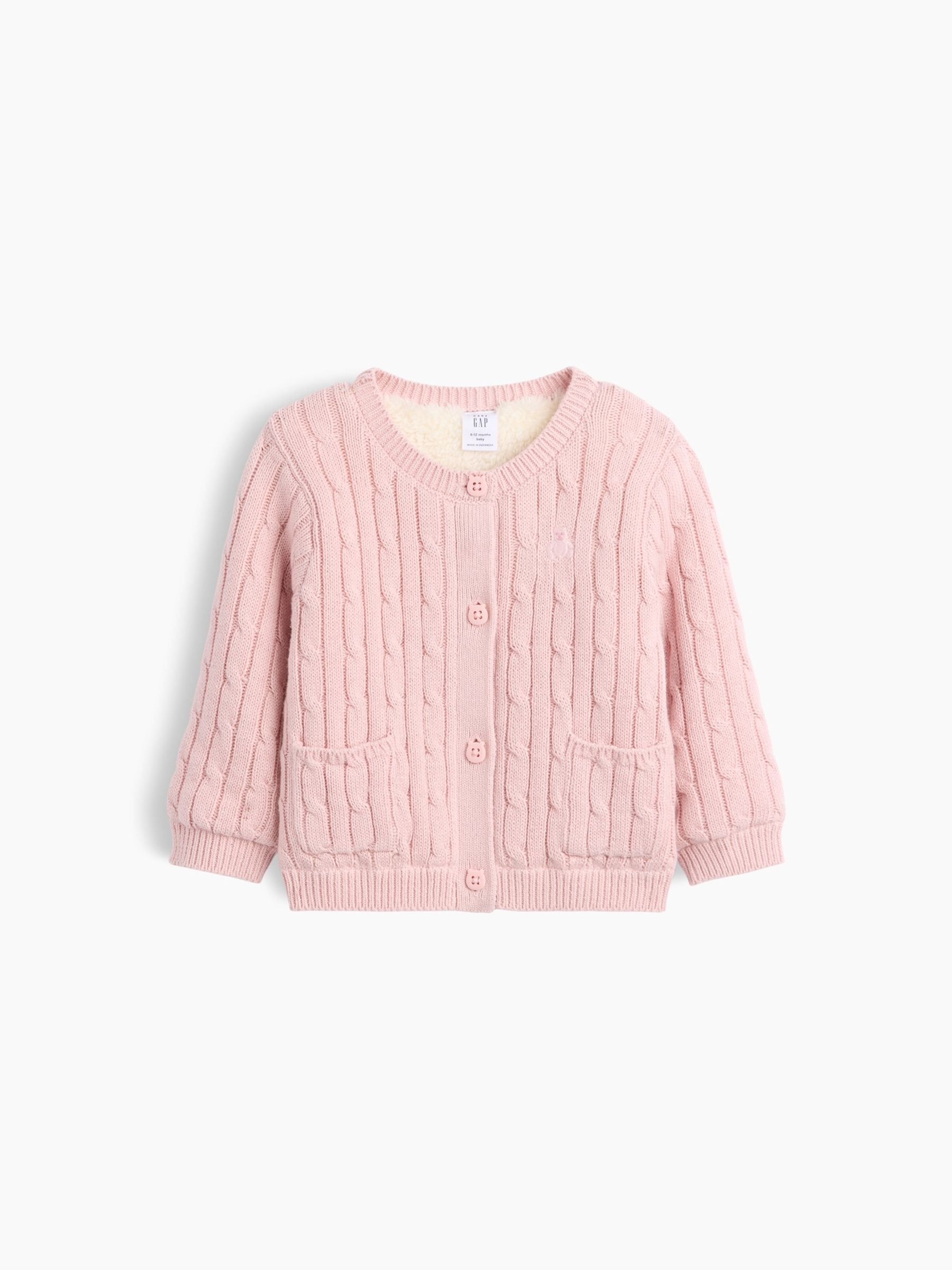 Pink Sherpa-Lined Cable-Knit Cardigan - Image 1 of 2 Pink Sherpa-Lined Cable-Knit Cardigan - Image 1 of 2