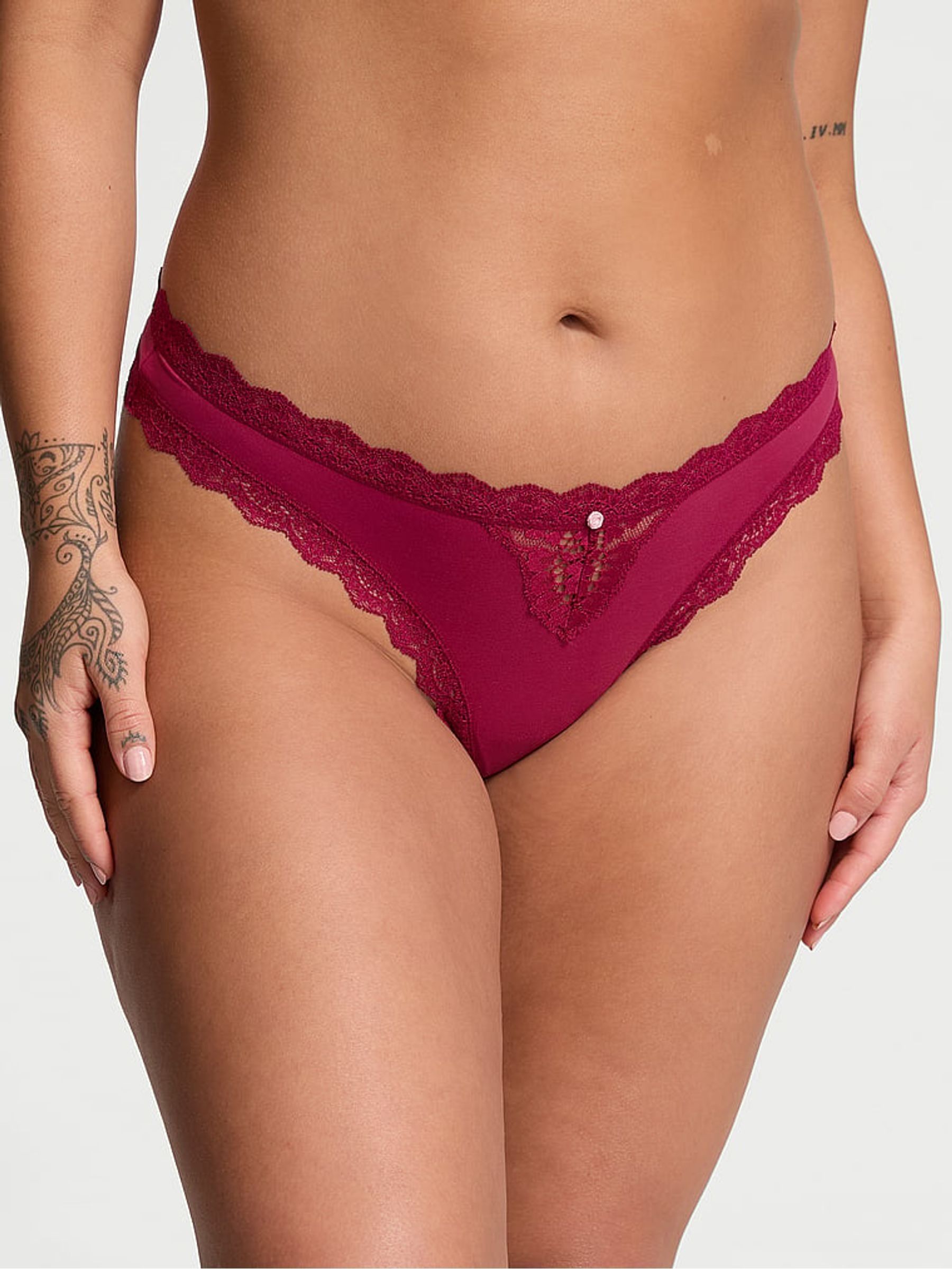 Campari Red Lace Trim Thong Knickers - Image 1 of 3