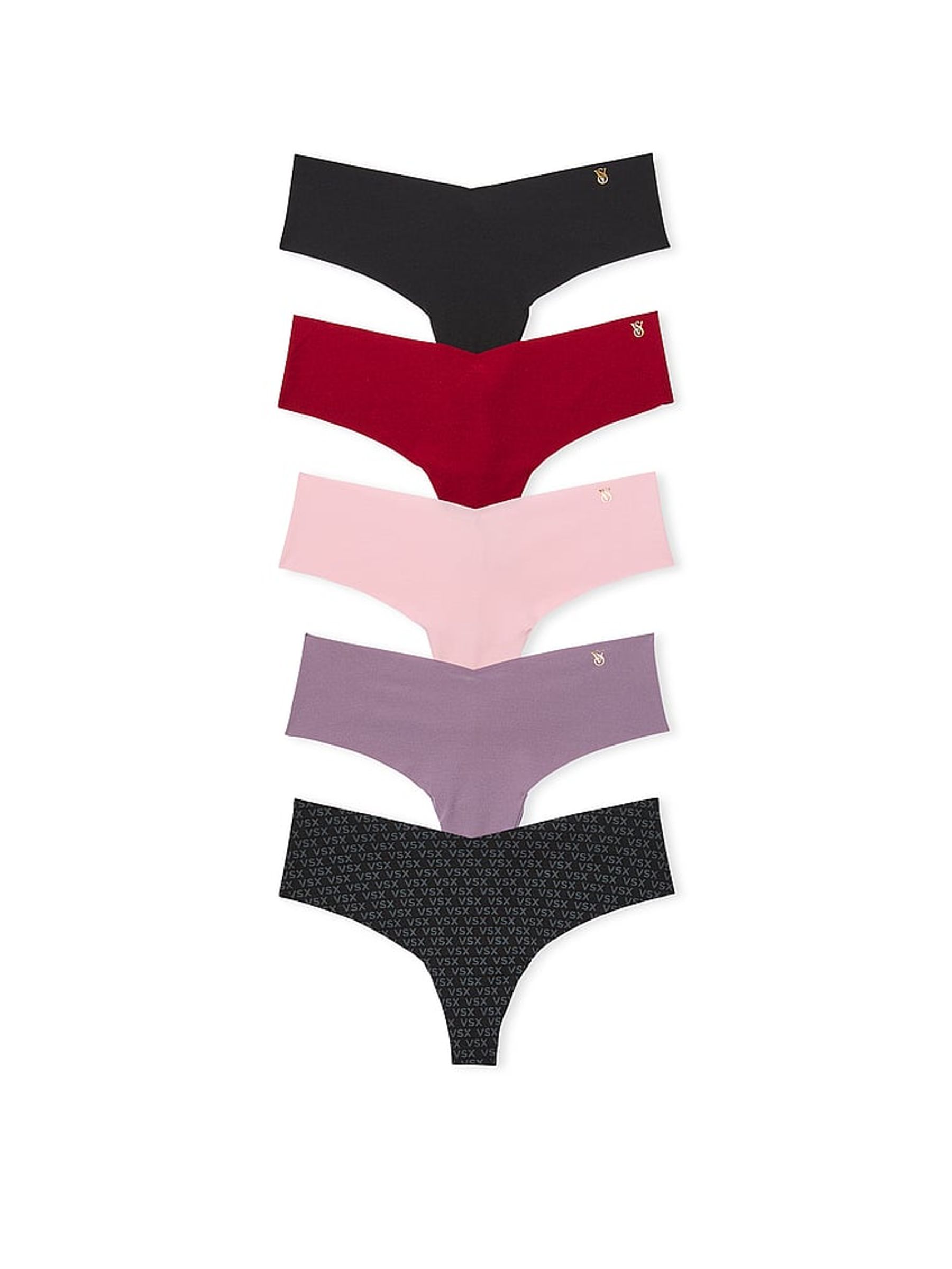 Black/Red/Pink/Purple Thong 5 Pack Knickers - Image 1 of 1