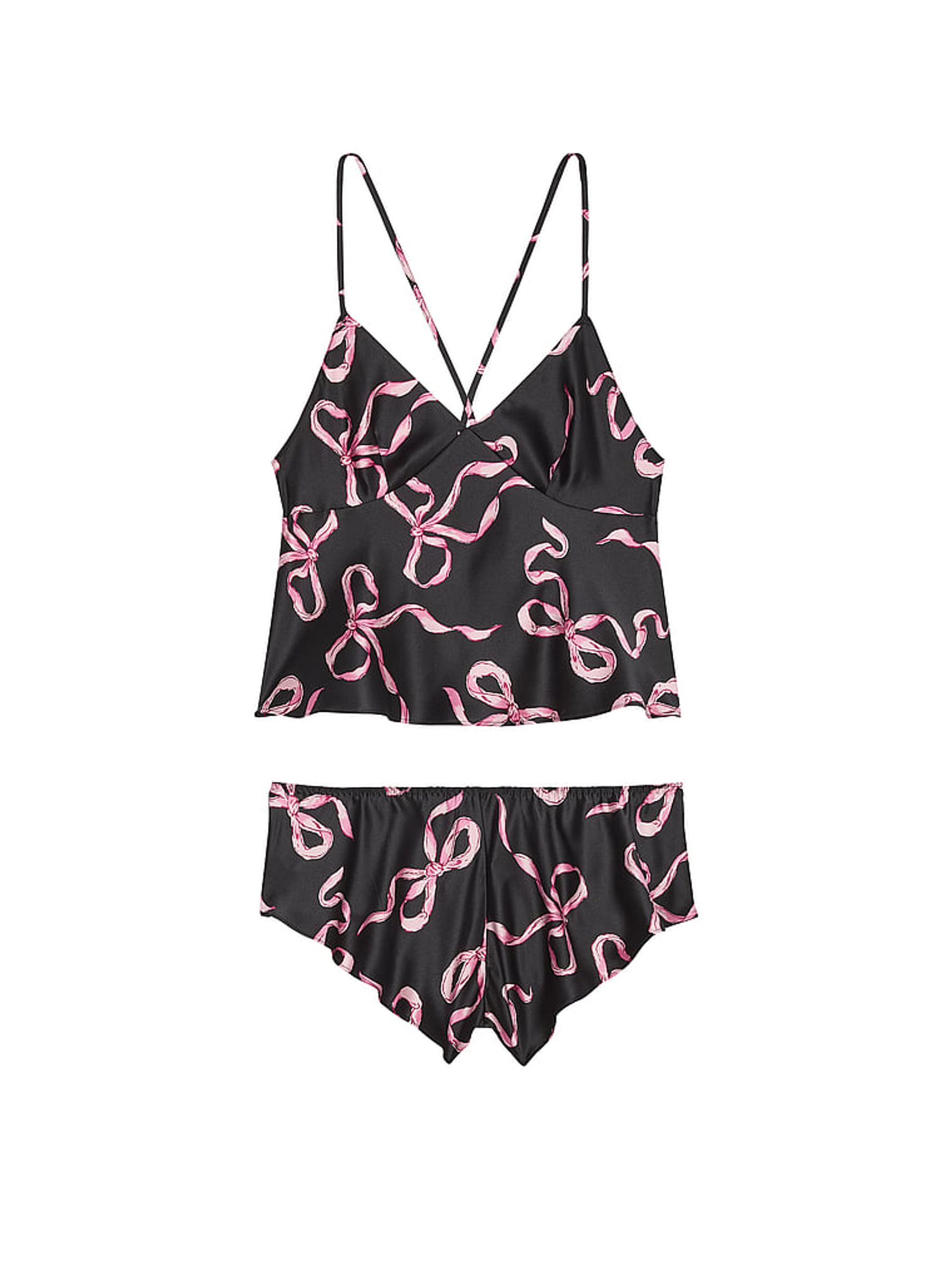 Black Bows Satin Open Back Cami & Shorts Set - Image 3 of 3