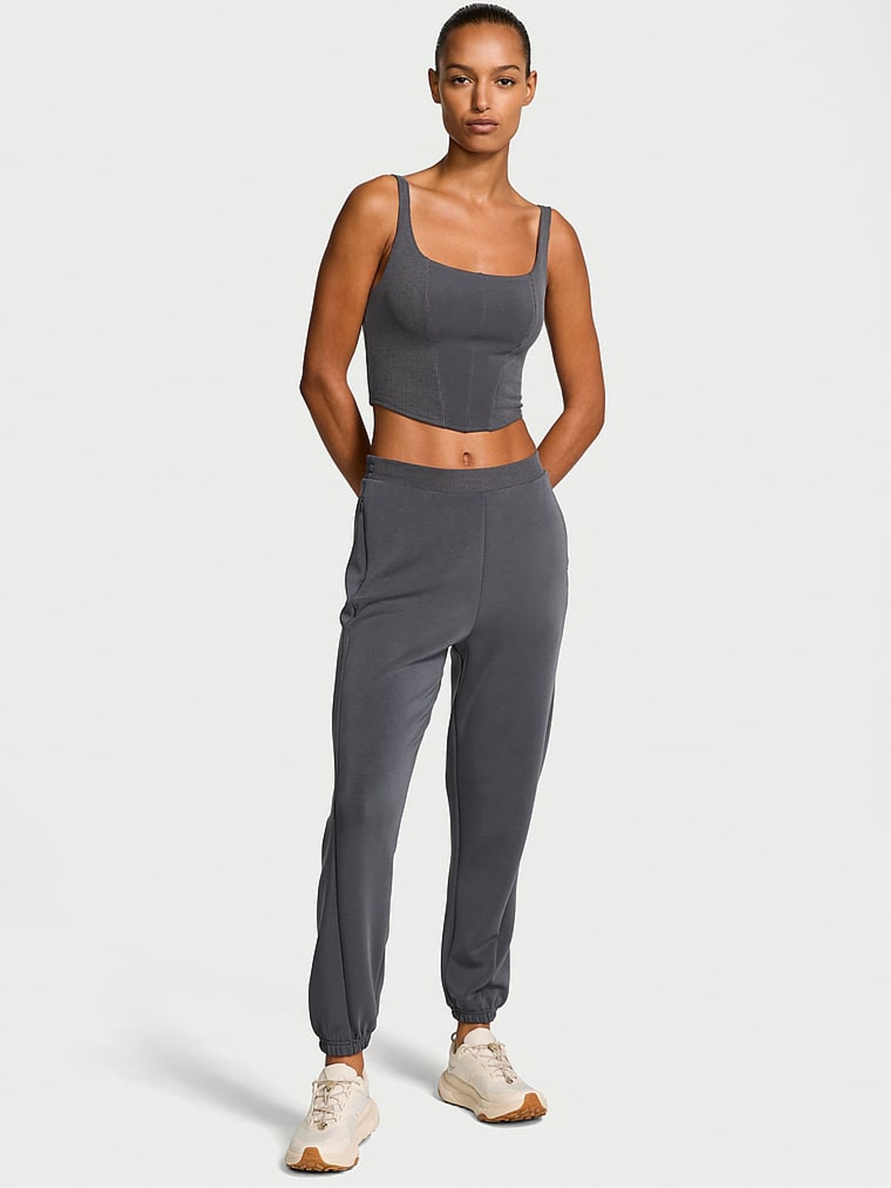 Pure Black Cuffed Featherweight Knit Joggers - Image 1 of 3
