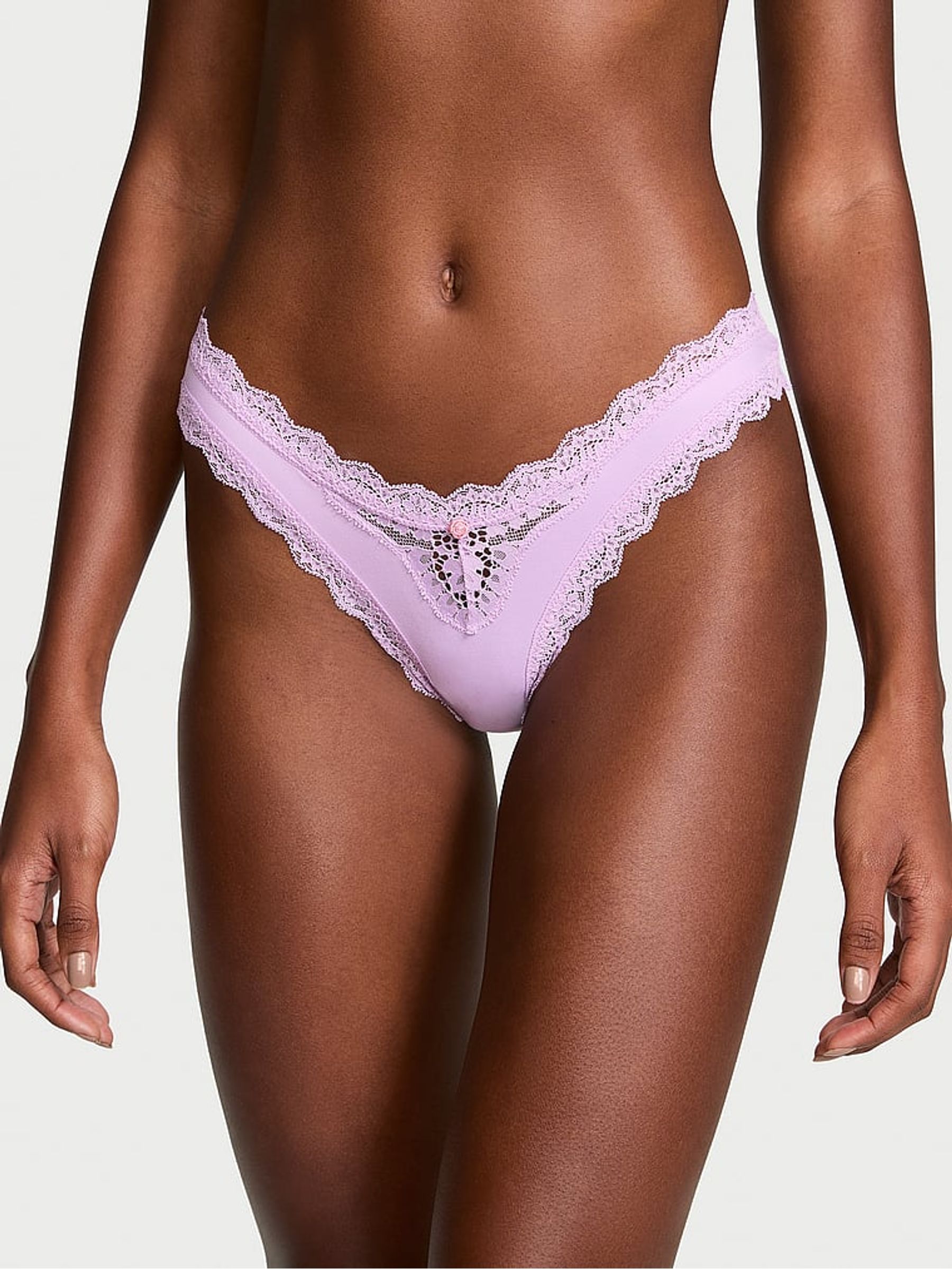 Silky Lilac Purple Lace Trim Brazilian Knickers - Image 1 of 3