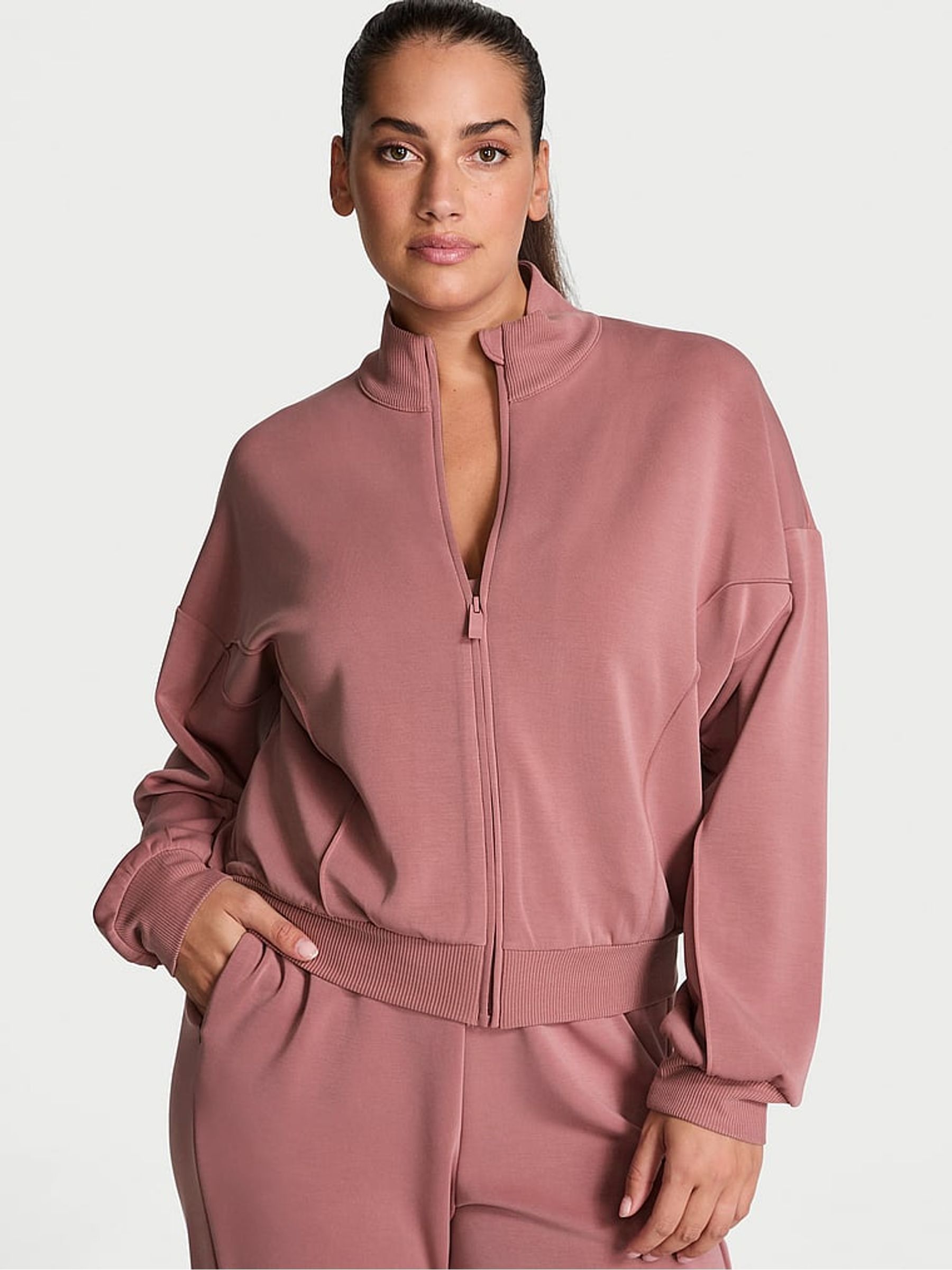 Vintage Rose Pink Featherweight Knit Full Zip Jacket - Image 1 of 4