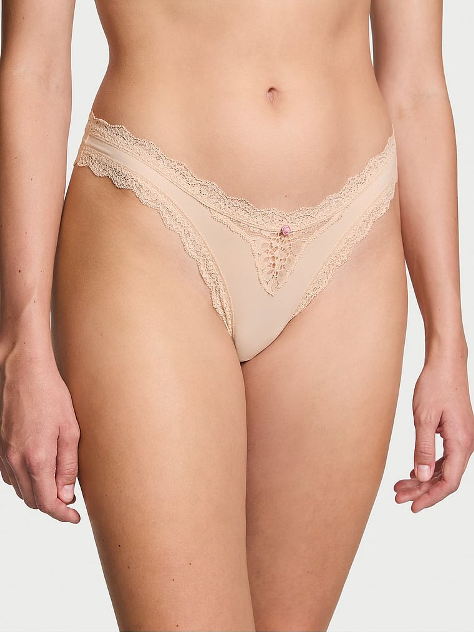 Marzipan Nude Lace Trim Brazilian Knickers - Image 1 of 3
