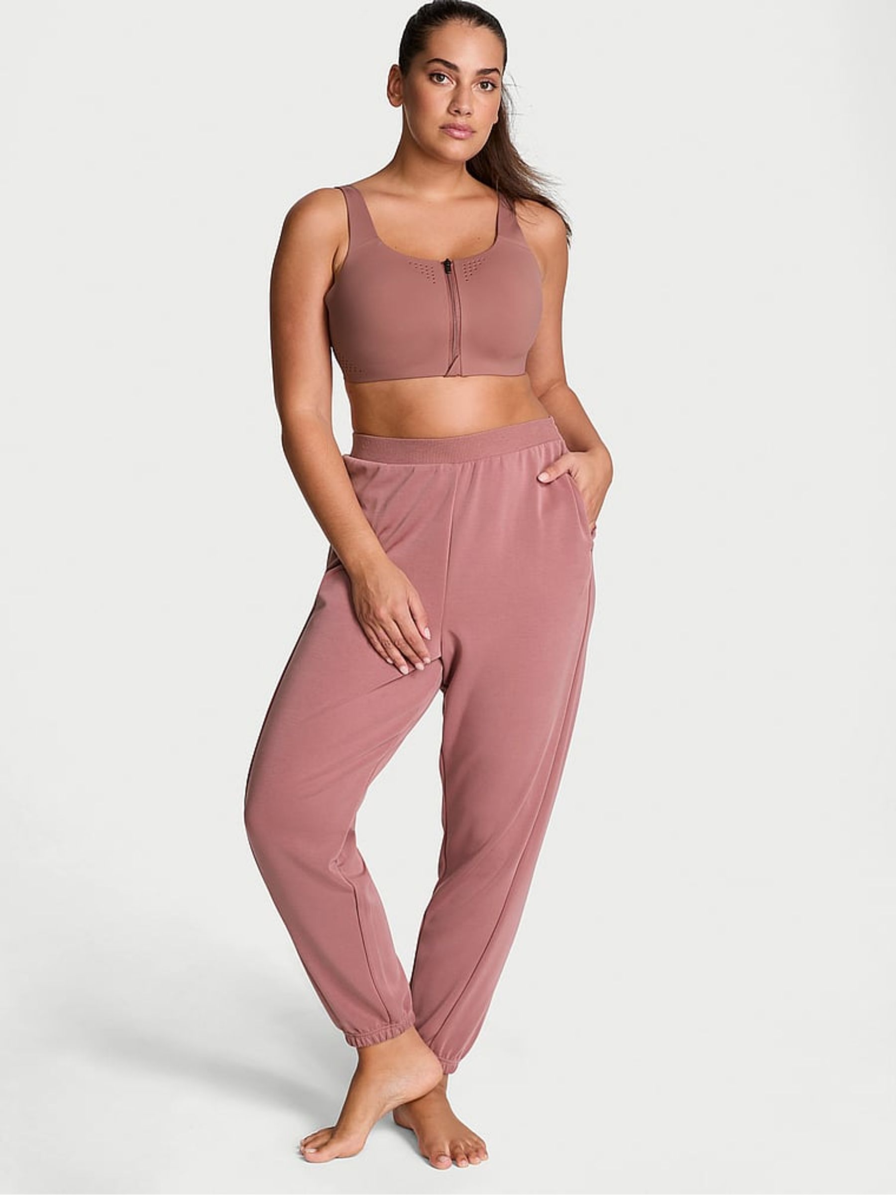 Vintage Rose Pink Cuffed Featherweight Knit Joggers - Image 1 of 4