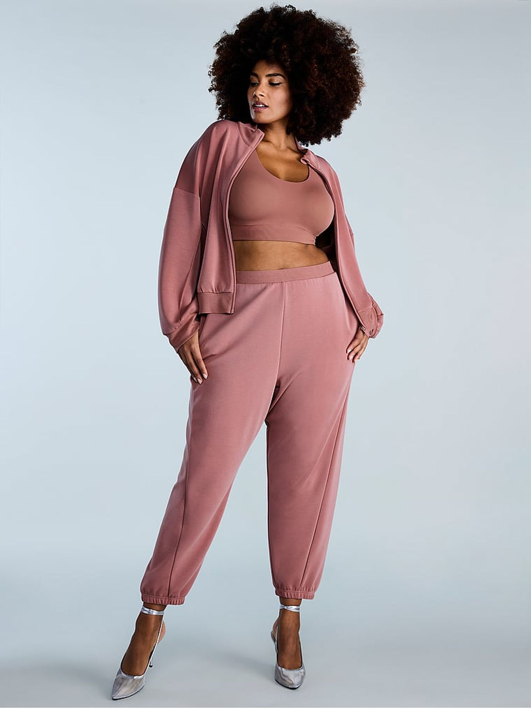 Vintage Rose Pink Cuffed Featherweight Knit Joggers - Image 4 of 4