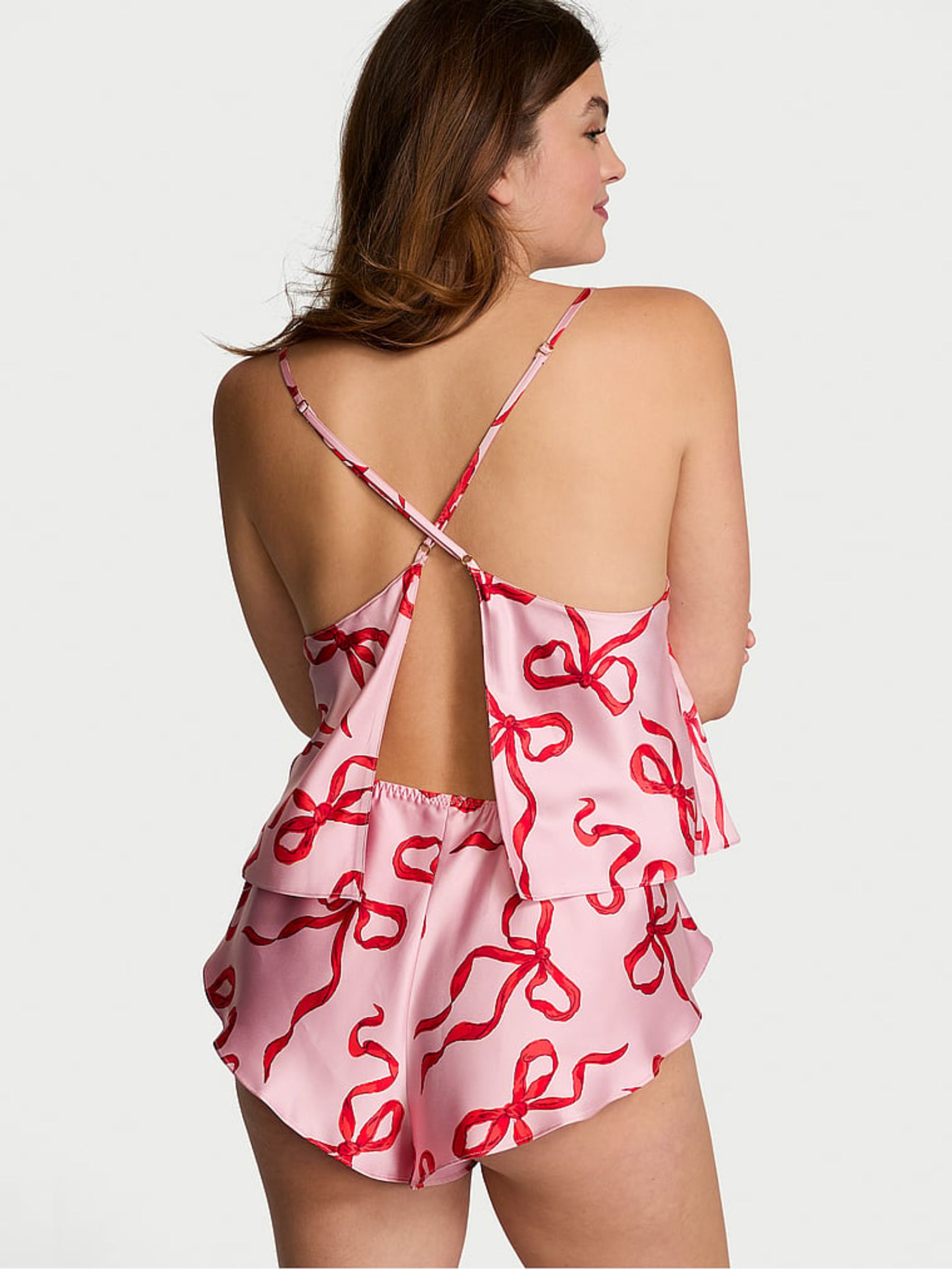 Pink Bows Satin Open Back Cami & Shorts Set - Image 2 of 4
