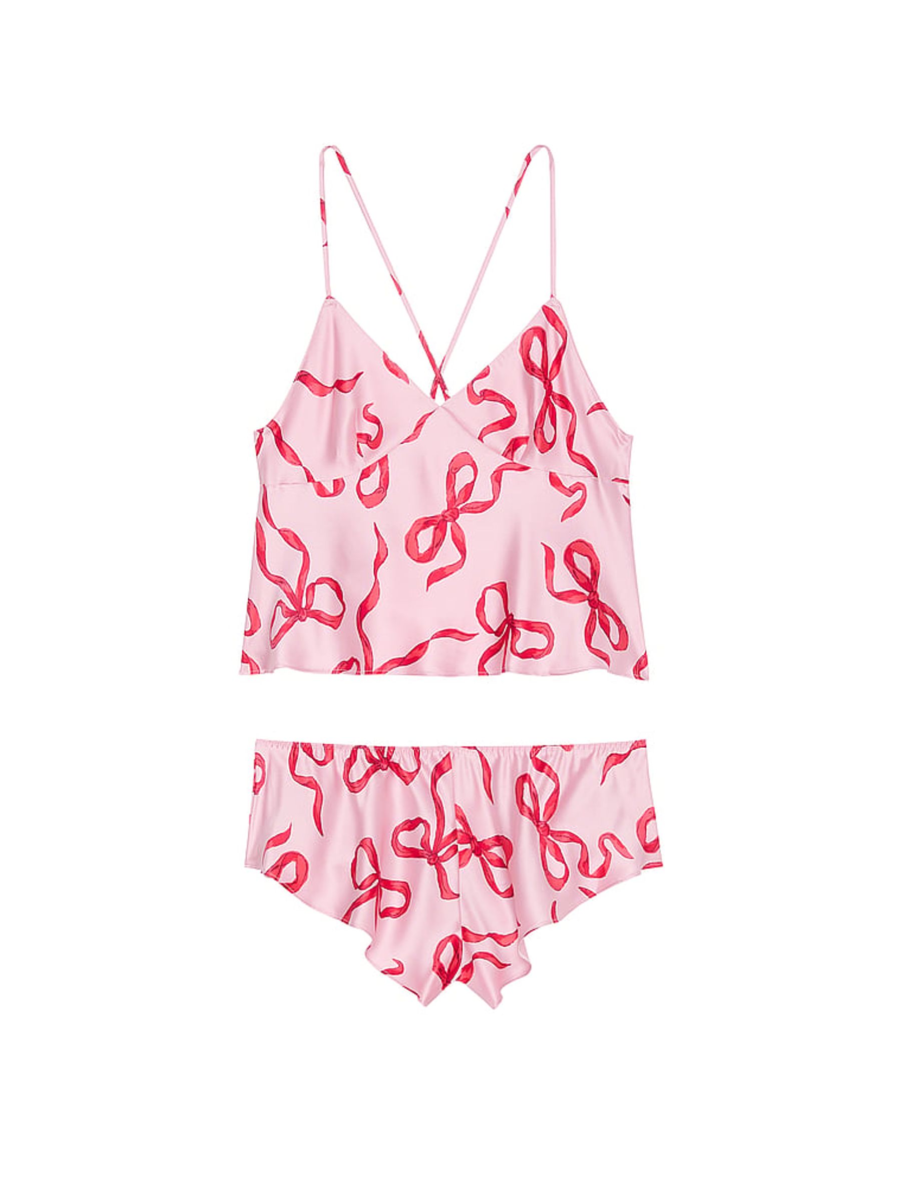 Pink Bows Satin Open Back Cami & Shorts Set - Image 3 of 4