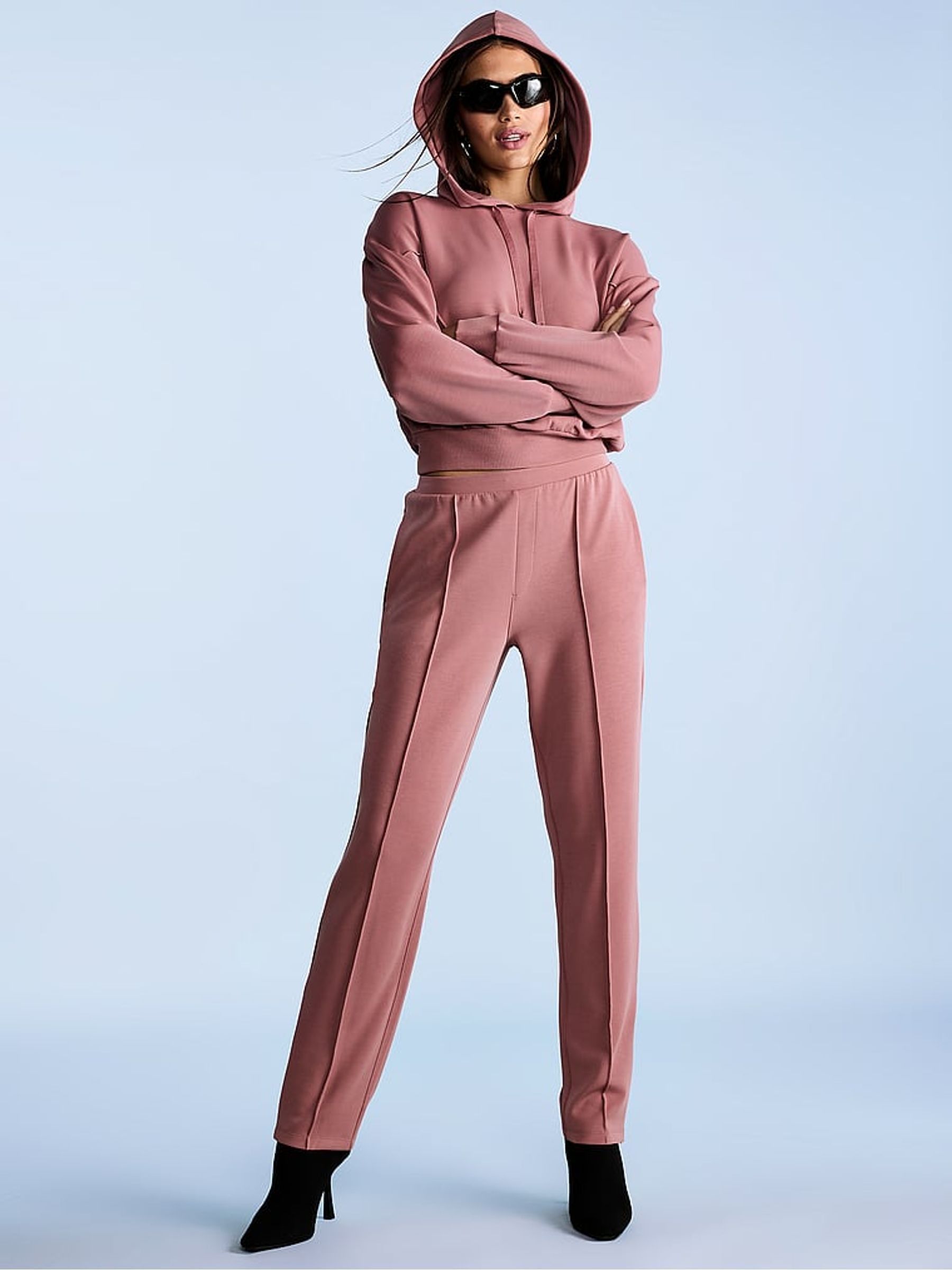 Vintage Rose Pink Featherweight Knit Hoodie - Image 4 of 4