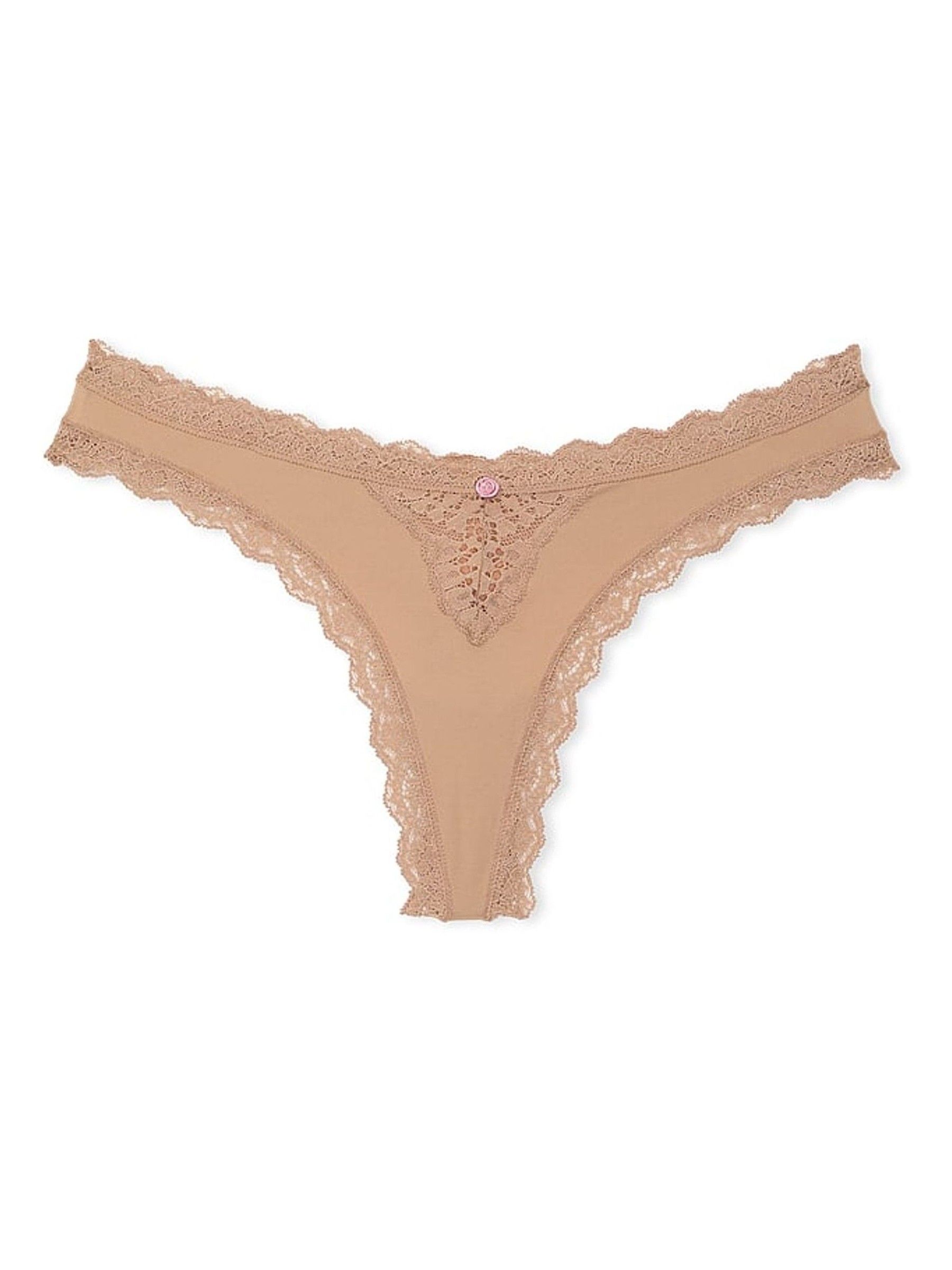 Praline Nude Lace Trim Thong Knickers - Image 3 of 3