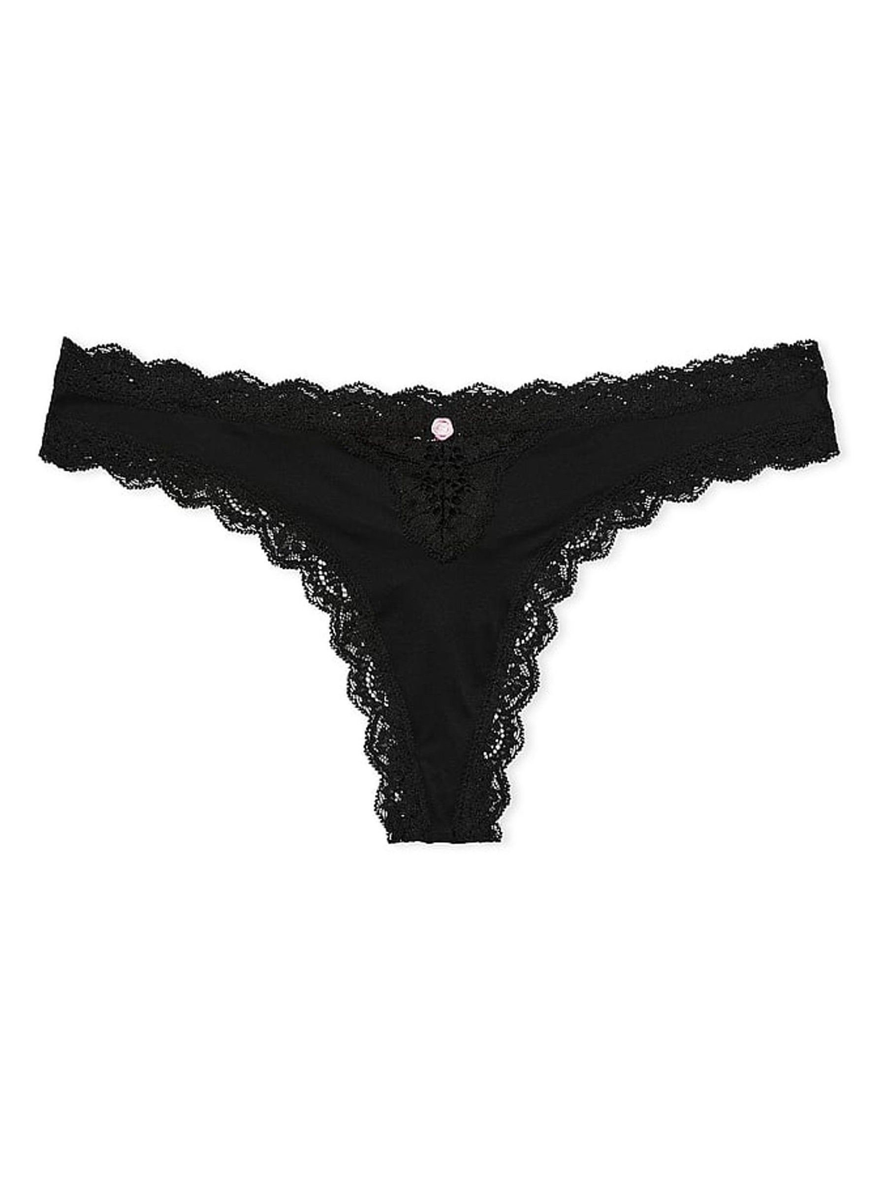 Black Lace Trim Thong Knickers - Image 3 of 3