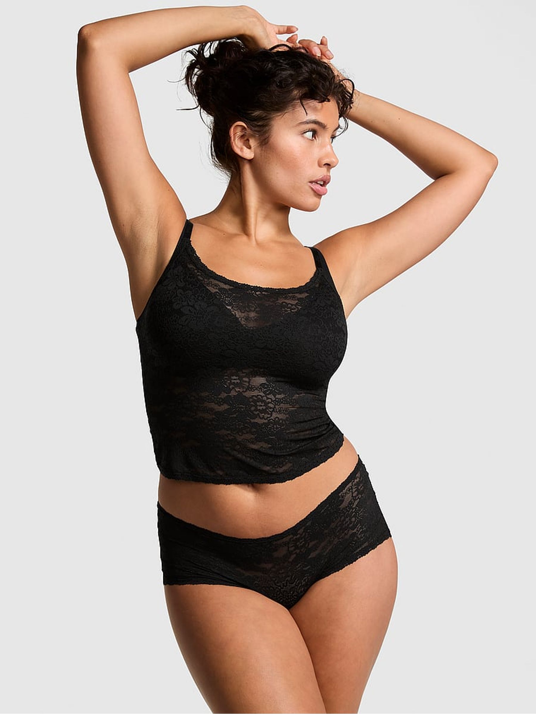 Black Lace Tank Top & Knicker Pyjama Set - Image 1 of 3
