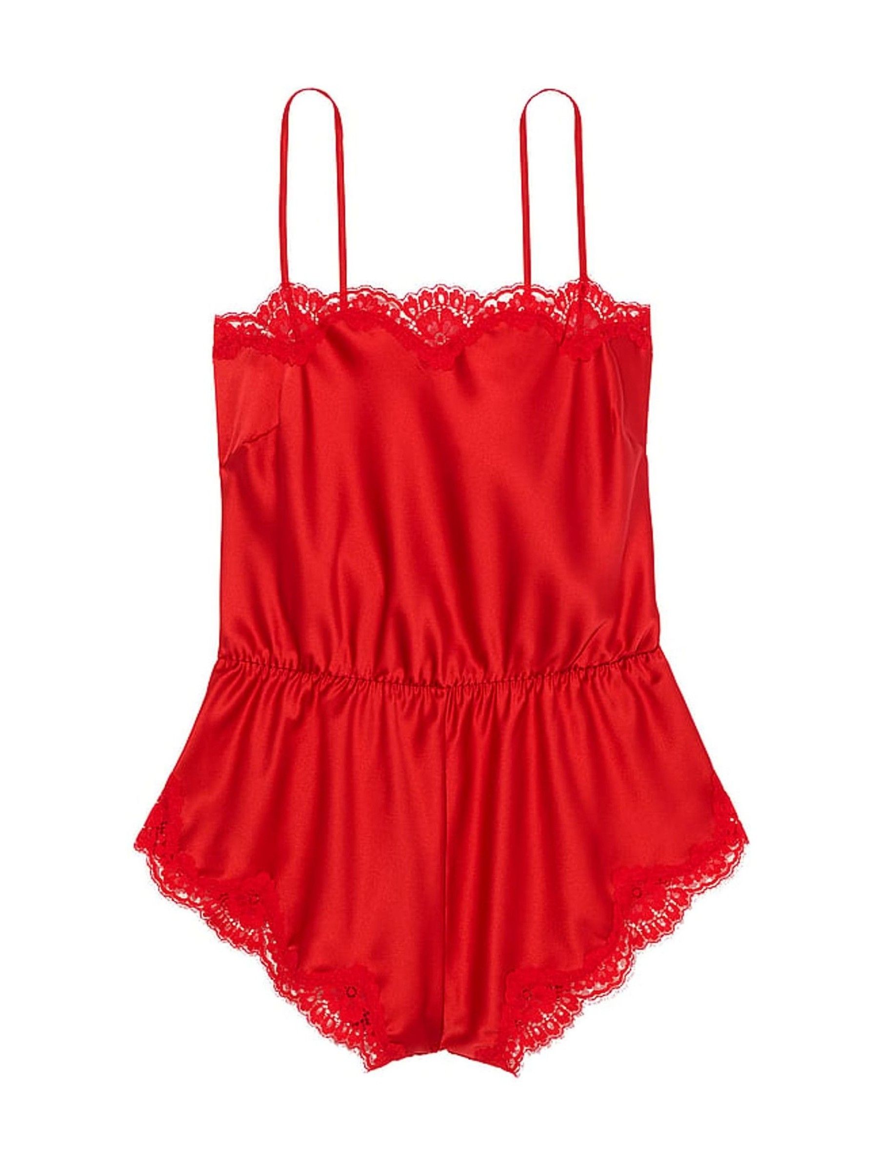 Vermillion Red Satin Lace-Trim Playsuit - Image 3 of 3