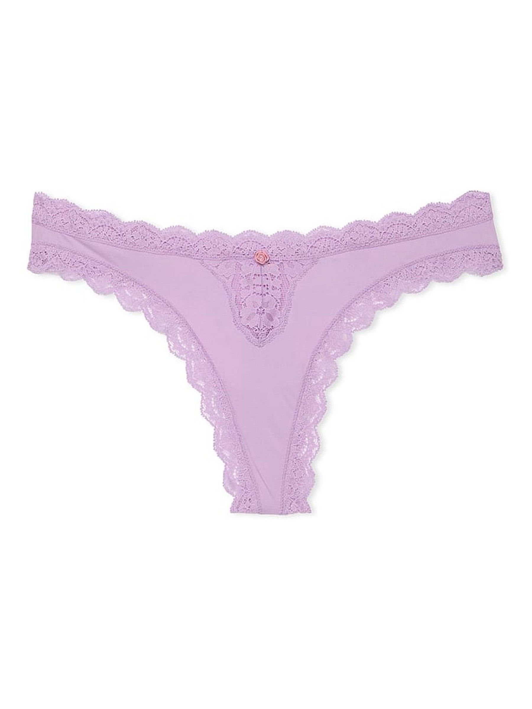 Silky Lilac Purple Lace Trim Thong Knickers - Image 3 of 3