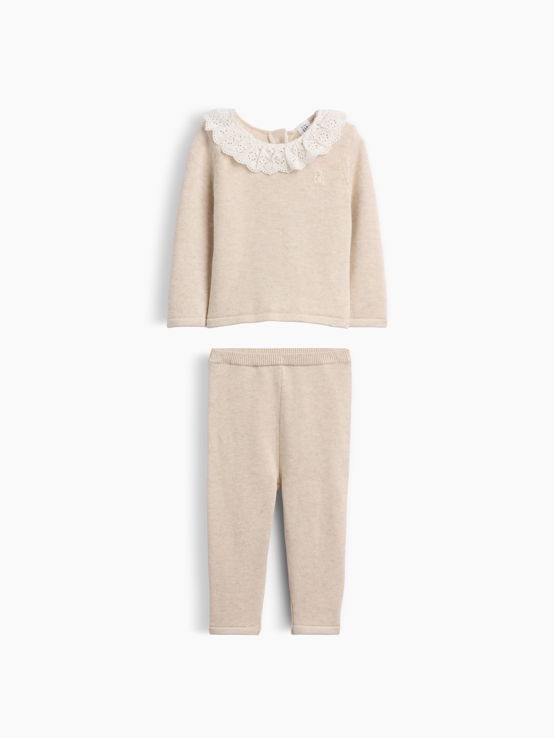 Cream Eyelet Ruffle Collar Jumper Set - Image 1 of 3 Cream Eyelet Ruffle Collar Jumper Set - Image 1 of 3