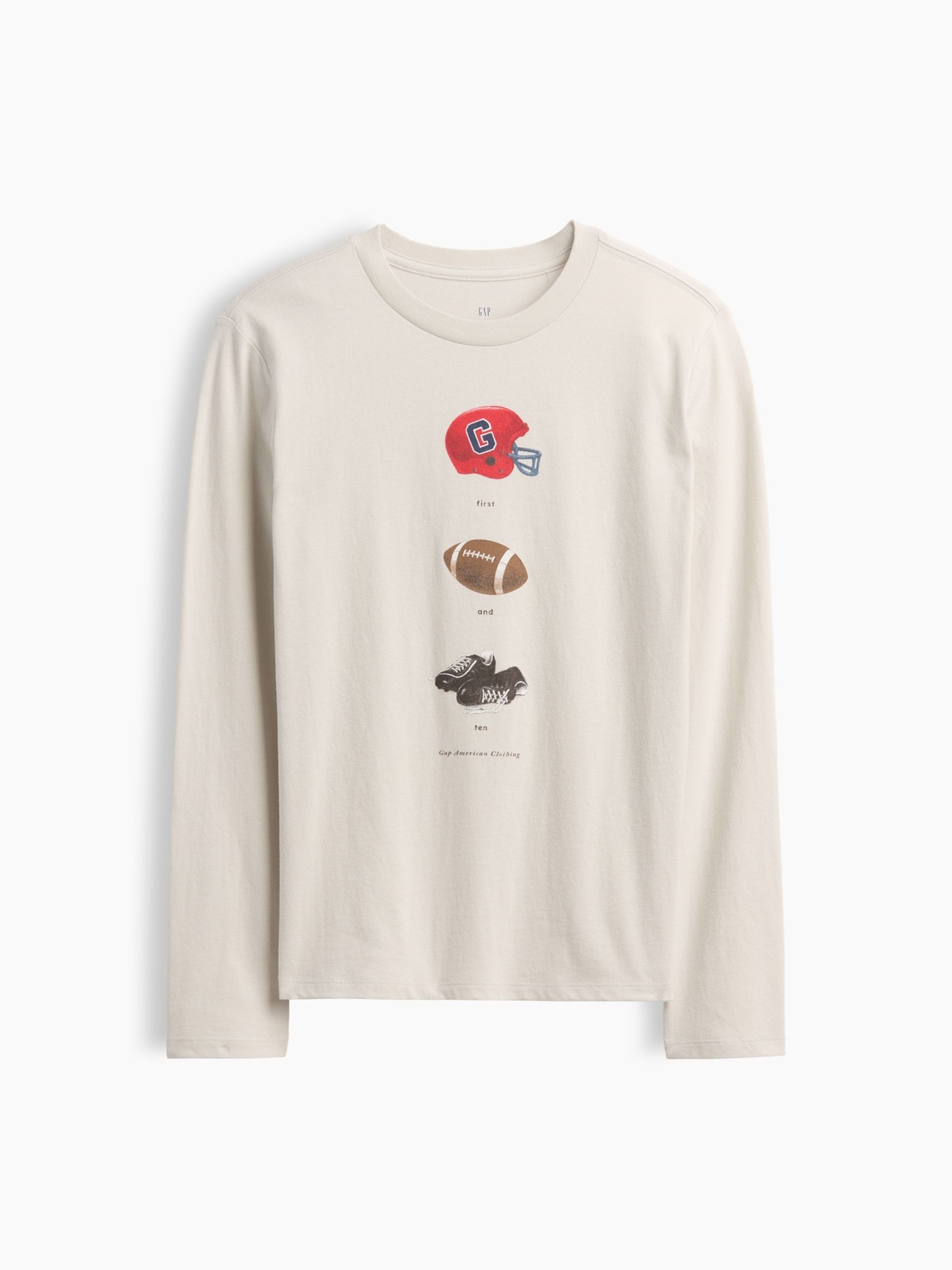 Cream American Football Graphic Long Sleeve T-Shirt - Image 1 of 3 Cream American Football Graphic Long Sleeve T-Shirt - Image 1 of 3
