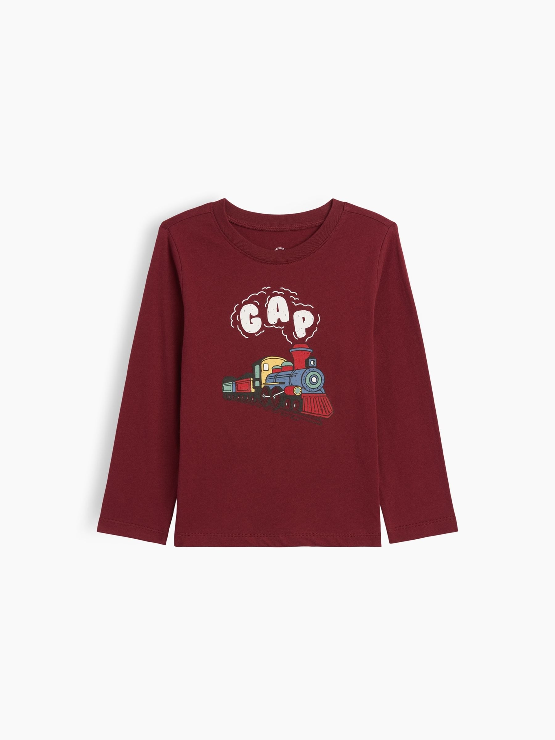 Burgundy Red Train Graphic Long Sleeve T-Shirt - Image 1 of 3 Burgundy Red Train Graphic Long Sleeve T-Shirt - Image 1 of 3