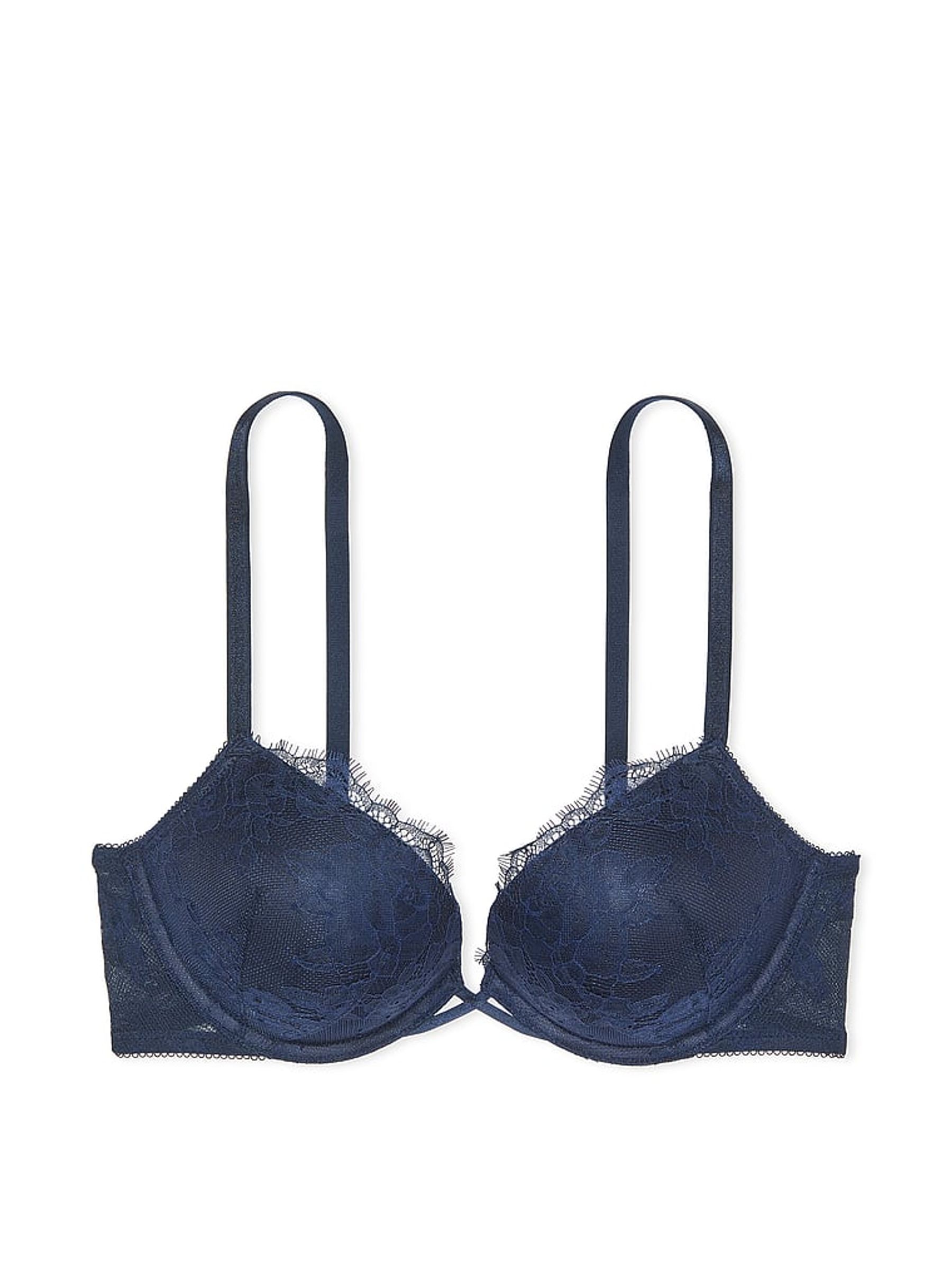 Dark Twilight Blue Bombshell Add 2 Cups Push Up Rose Lace Bra - Image 3 of 3