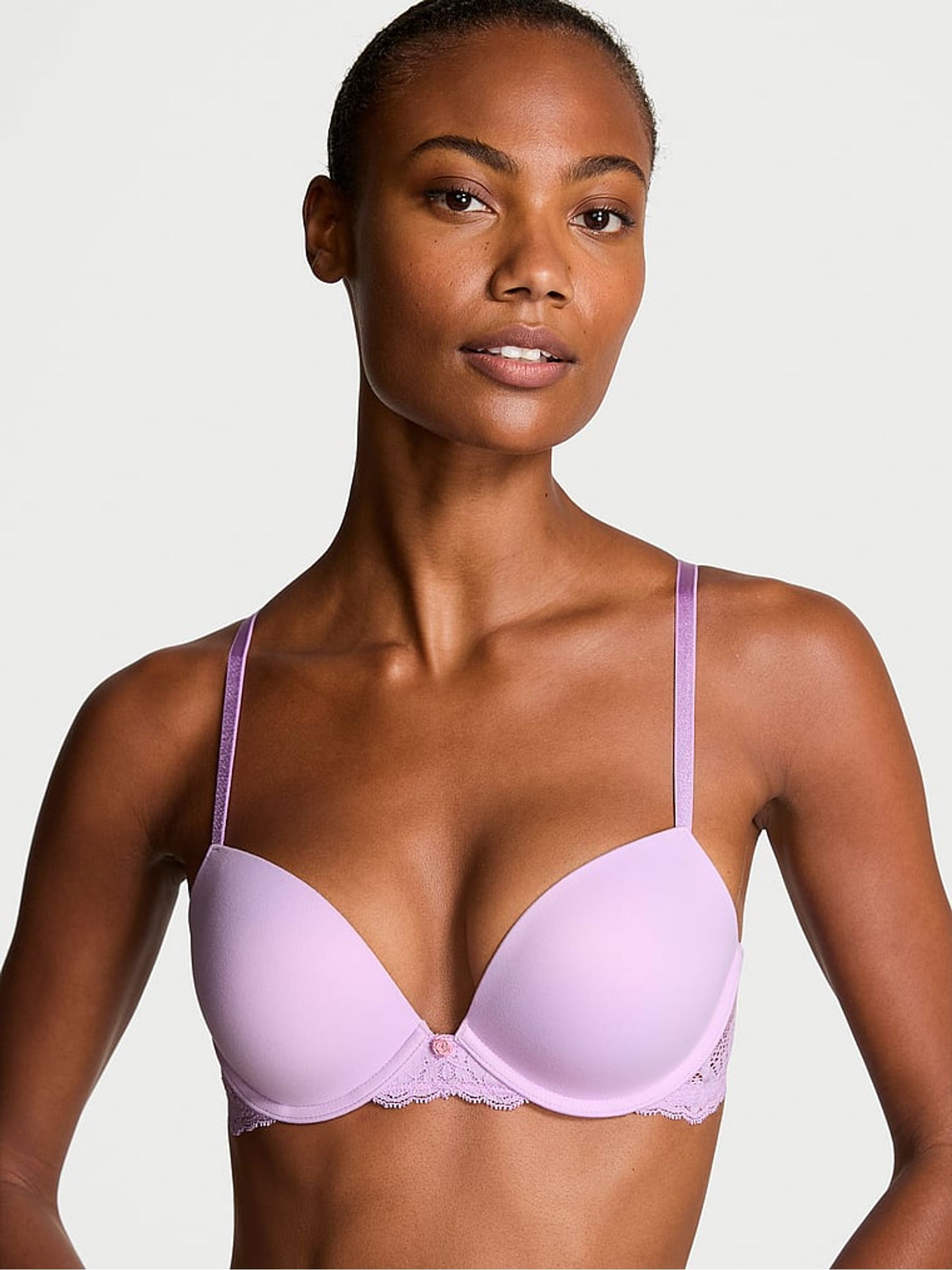 Lilac Purple Lace Trim Push Up Bra - Image 1 of 3