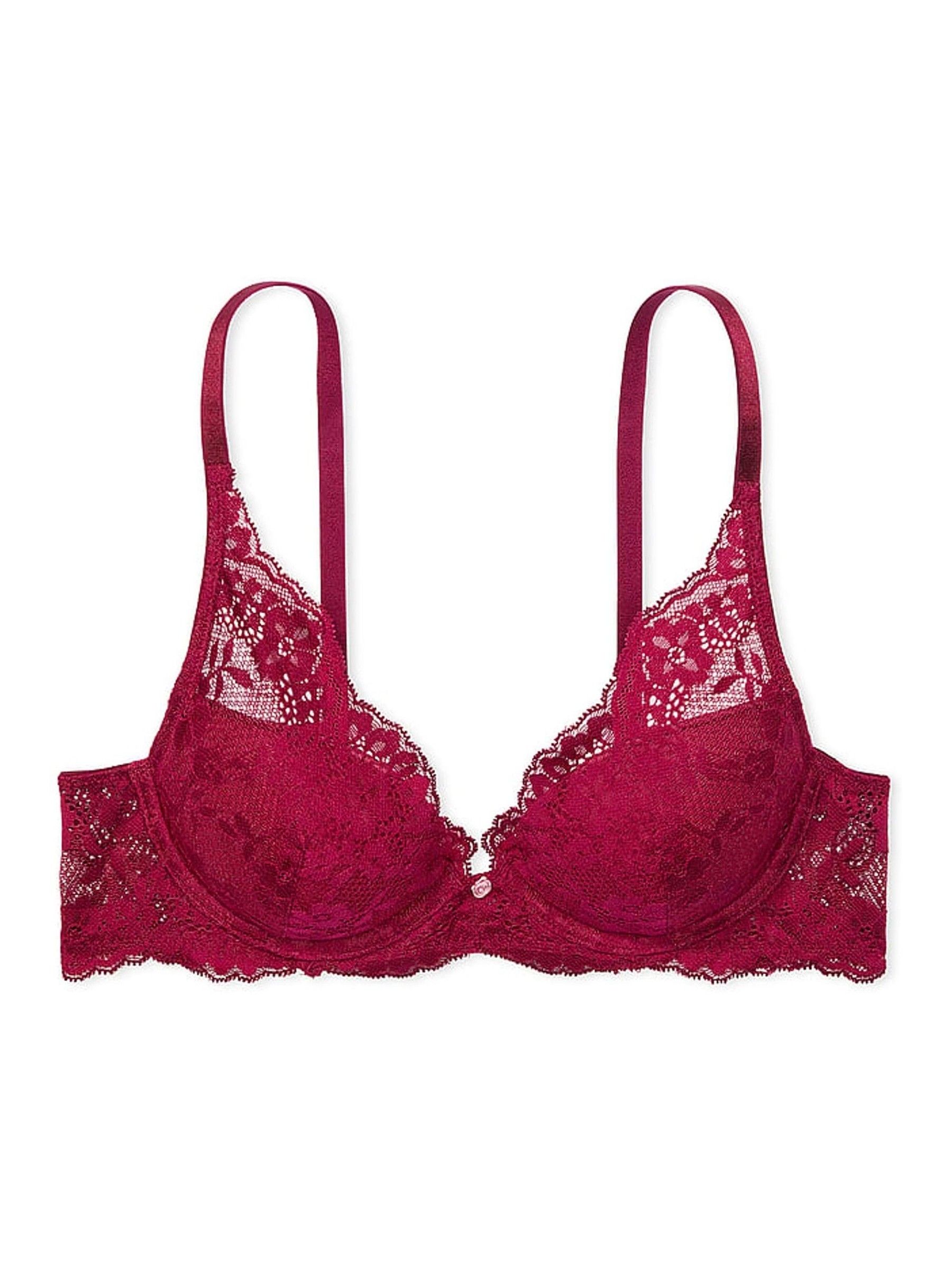 Campari Red Half Pad Plunge Lace Bra - Image 3 of 3