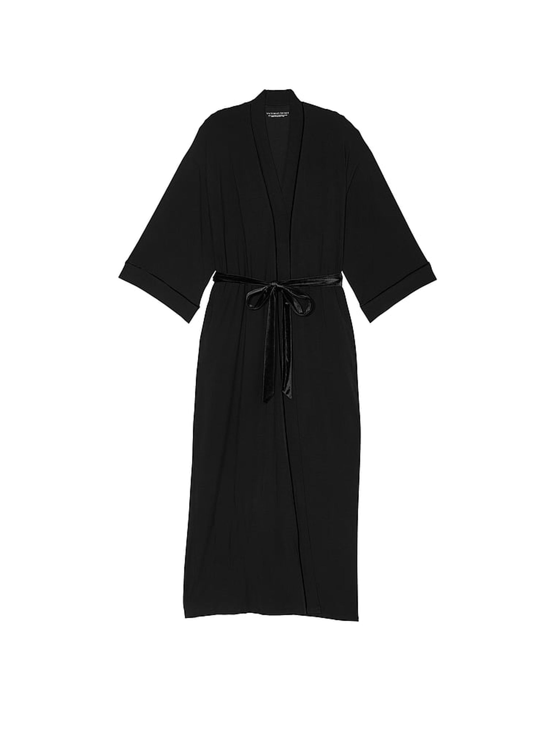 Black Modal Soft Velvet Trim Maxi Robe - Image 3 of 3