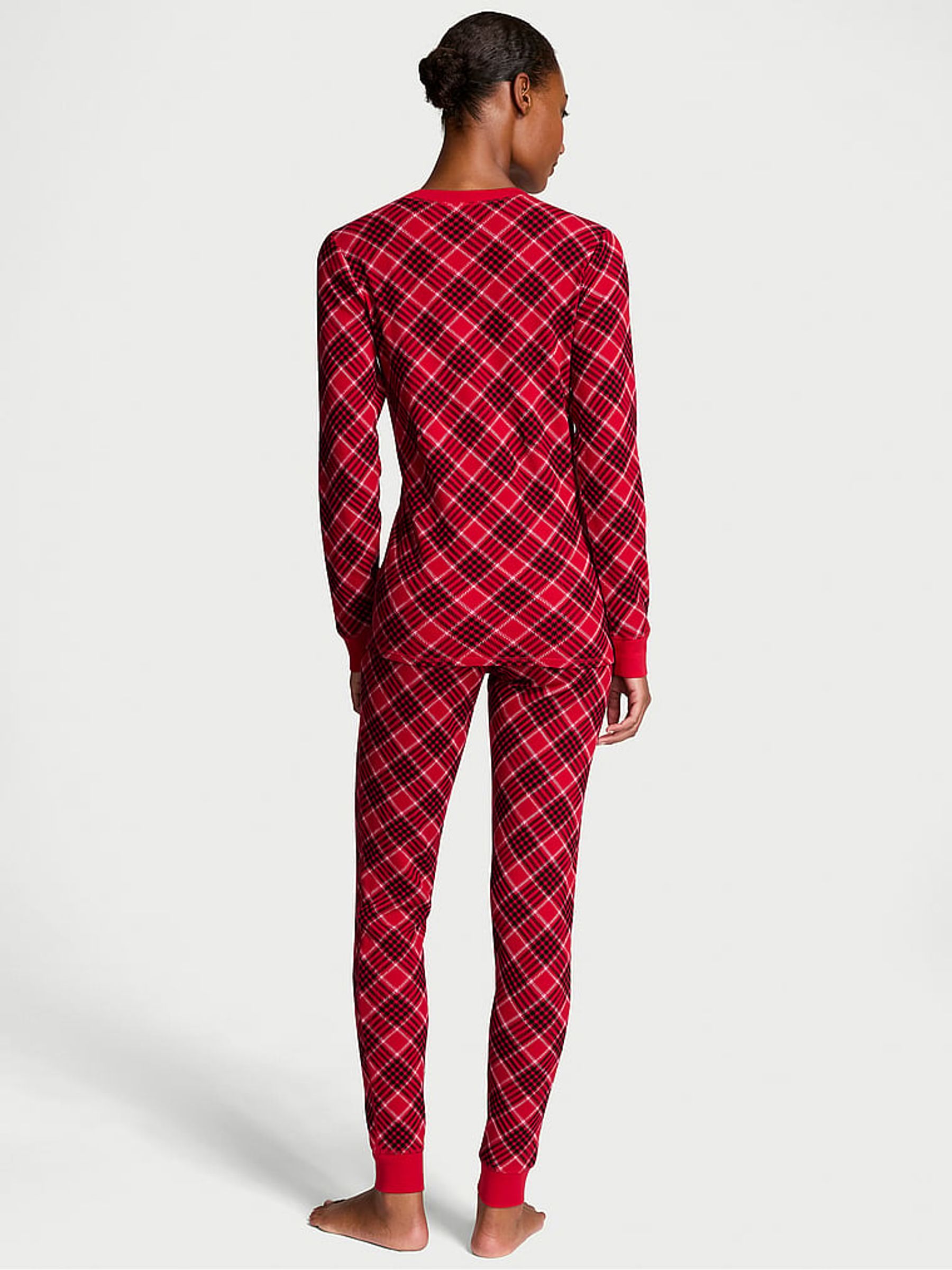 Lipstick Lovely Plaid Red Thermal Long Pyjama Set - Image 2 of 4