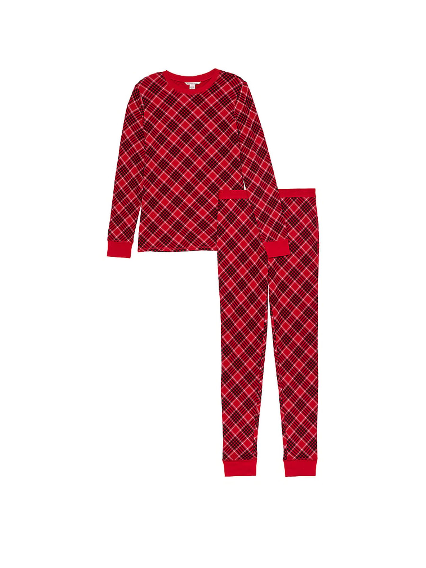 Lipstick Lovely Plaid Red Thermal Long Pyjama Set - Image 3 of 4