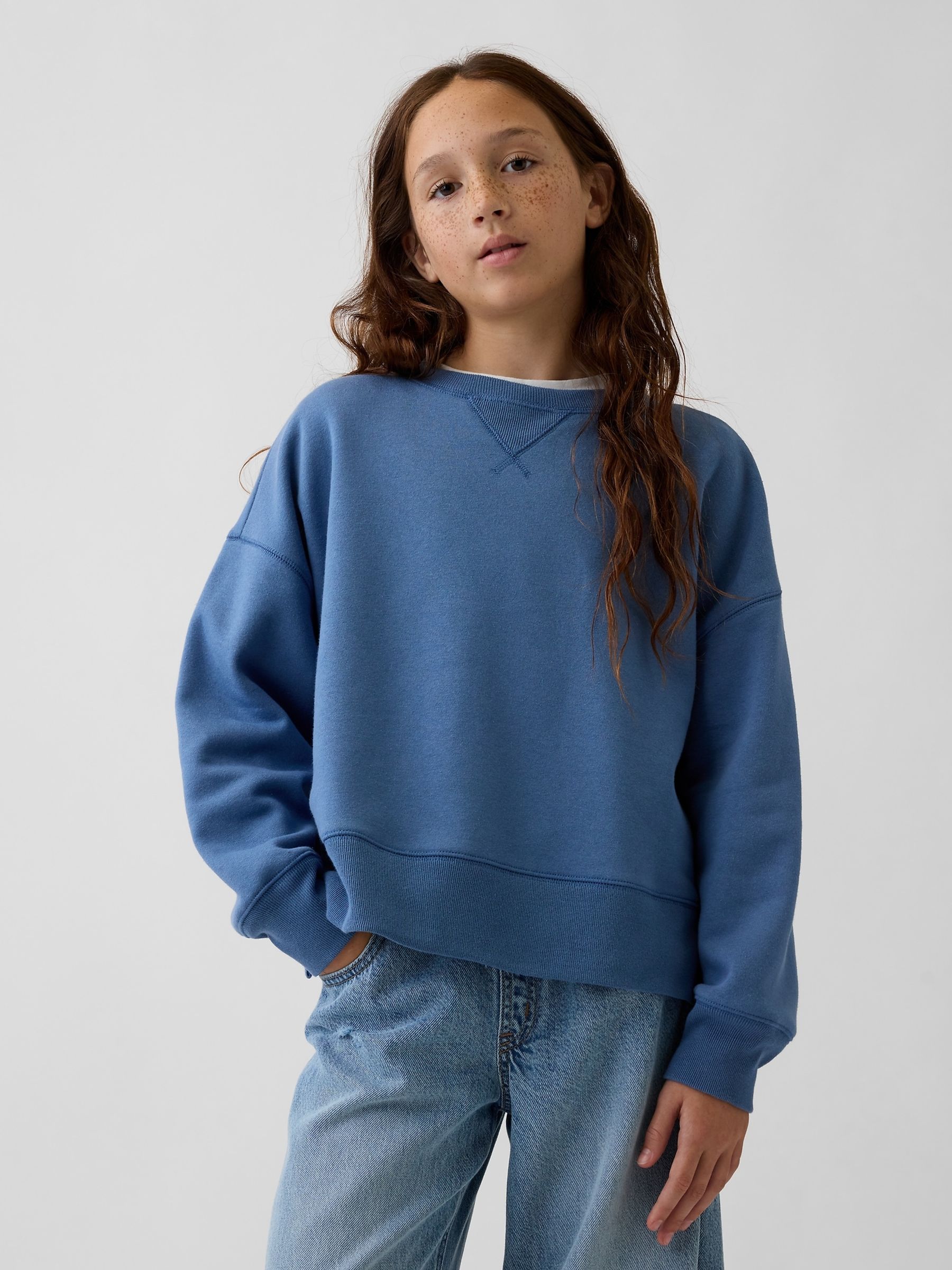 Blue Vintage Soft Oversized Split-Hem Sweatshirt - Image 1 of 4 Blue Vintage Soft Oversized Split-Hem Sweatshirt - Image 1 of 4