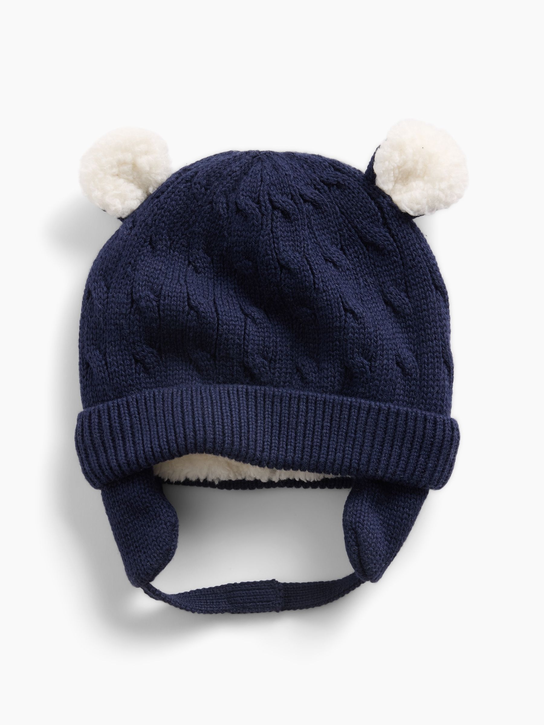 Navy Sherpa-Lined Cable-Knit Bear Beanie - Image 1 of 2