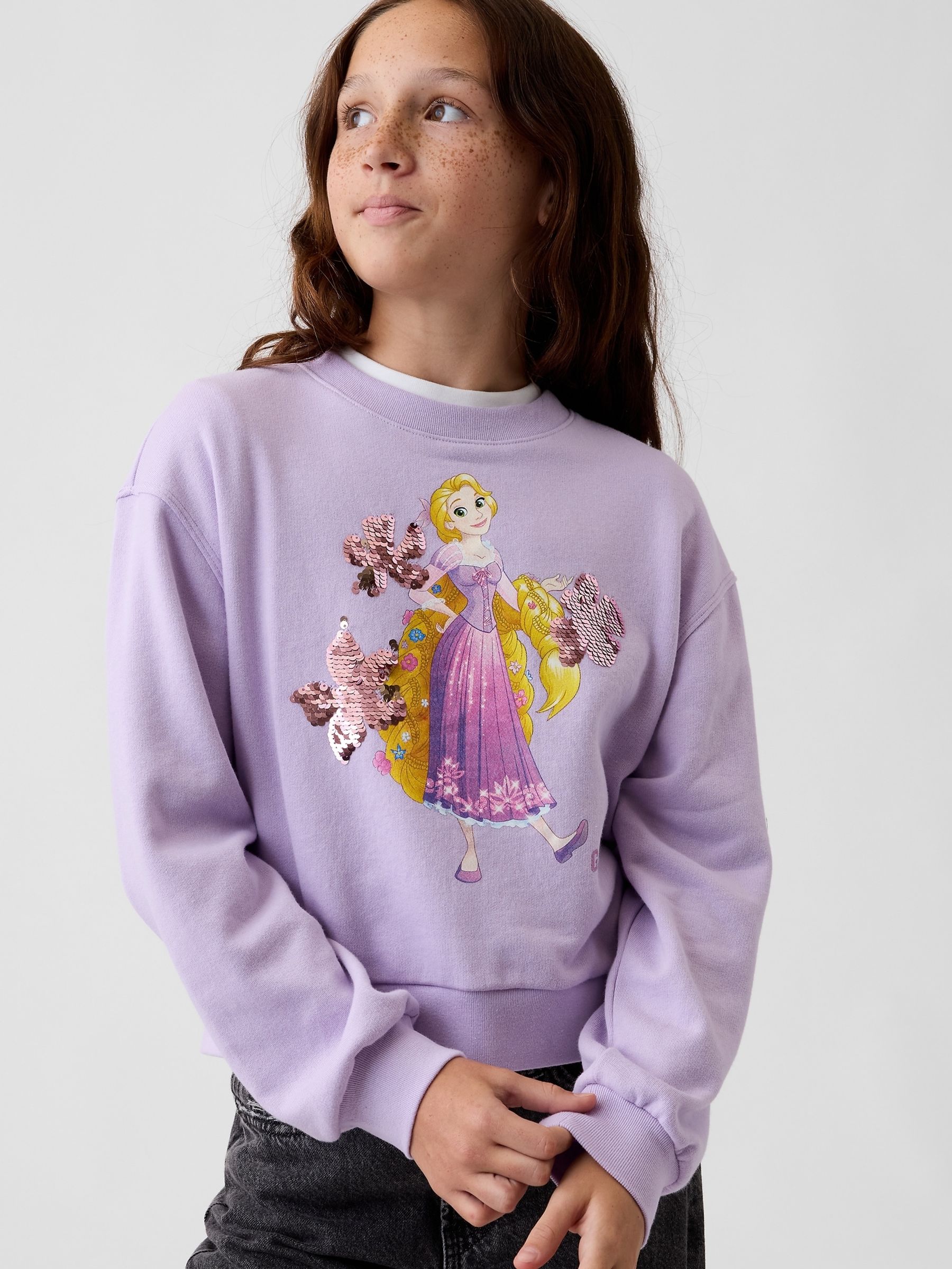 Purple Rapunzel Disney Relaxed Flip-Sequin Wedge Sweatshirt - Image 1 of 5