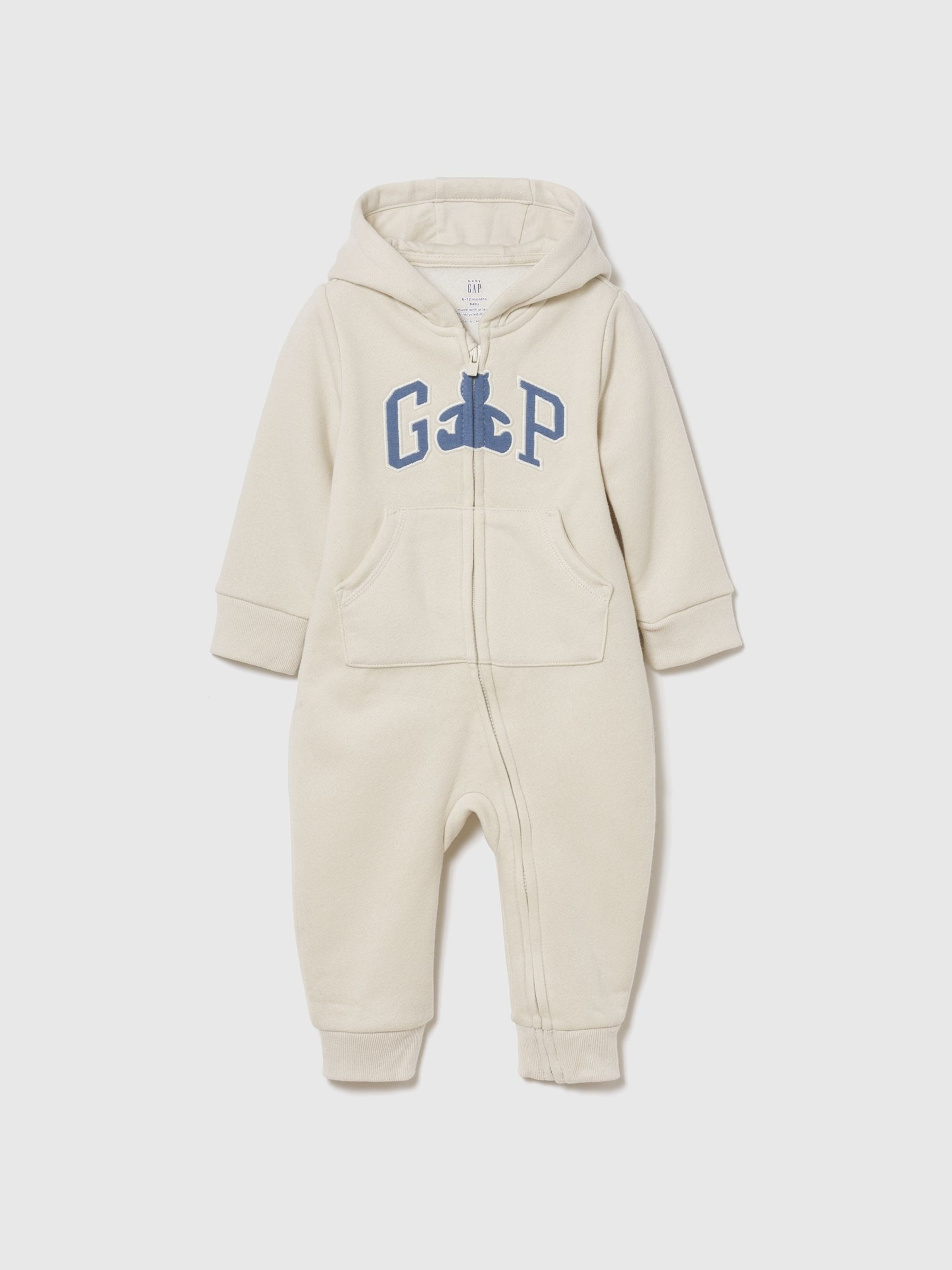 Cream/Blue Vintage Soft Logo Hooded One-Piece - Image 1 of 3 Cream/Blue Vintage Soft Logo Hooded One-Piece - Image 1 of 3
