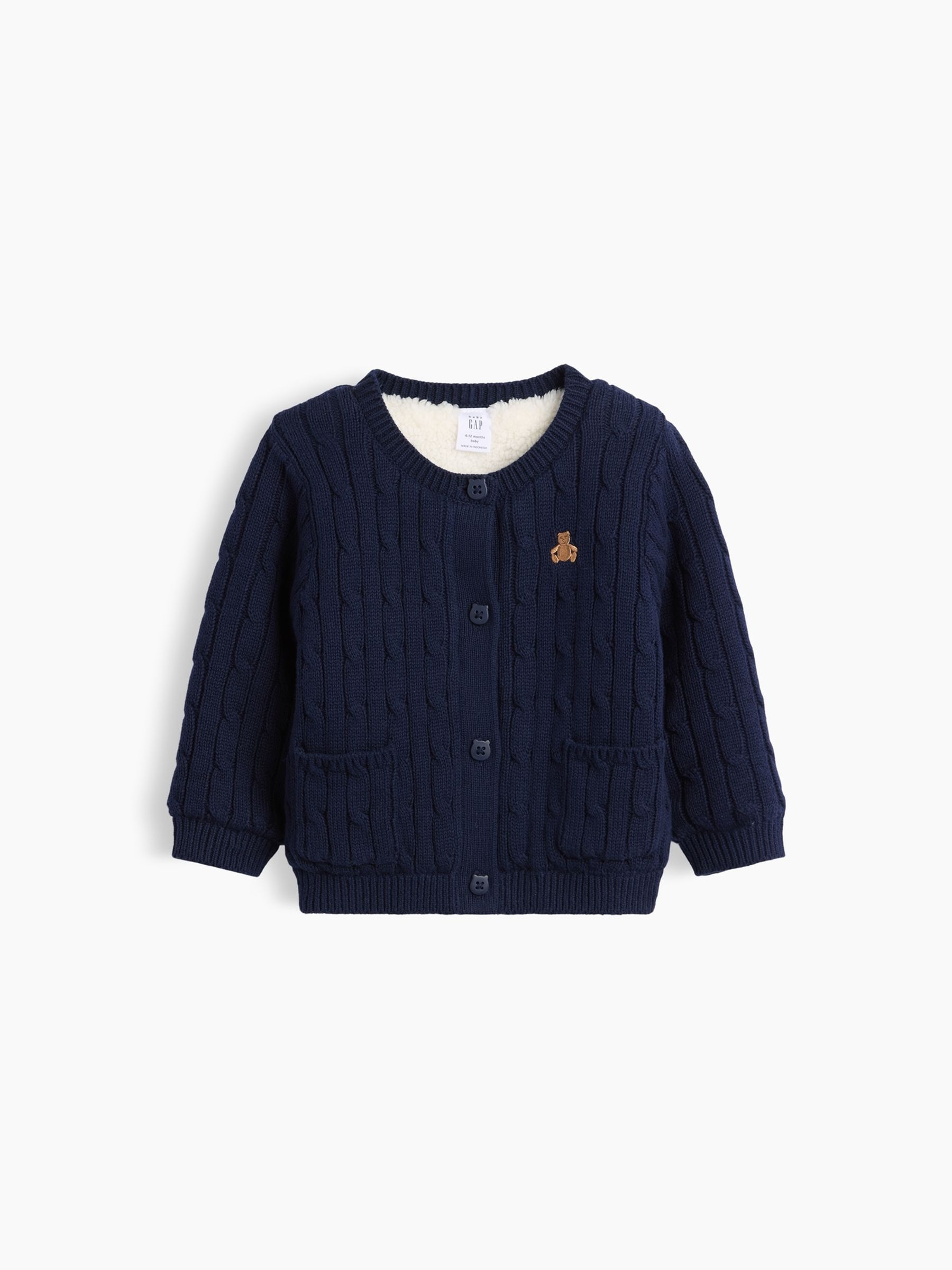 Navy Sherpa-Lined Cable-Knit Cardigan - Image 1 of 2