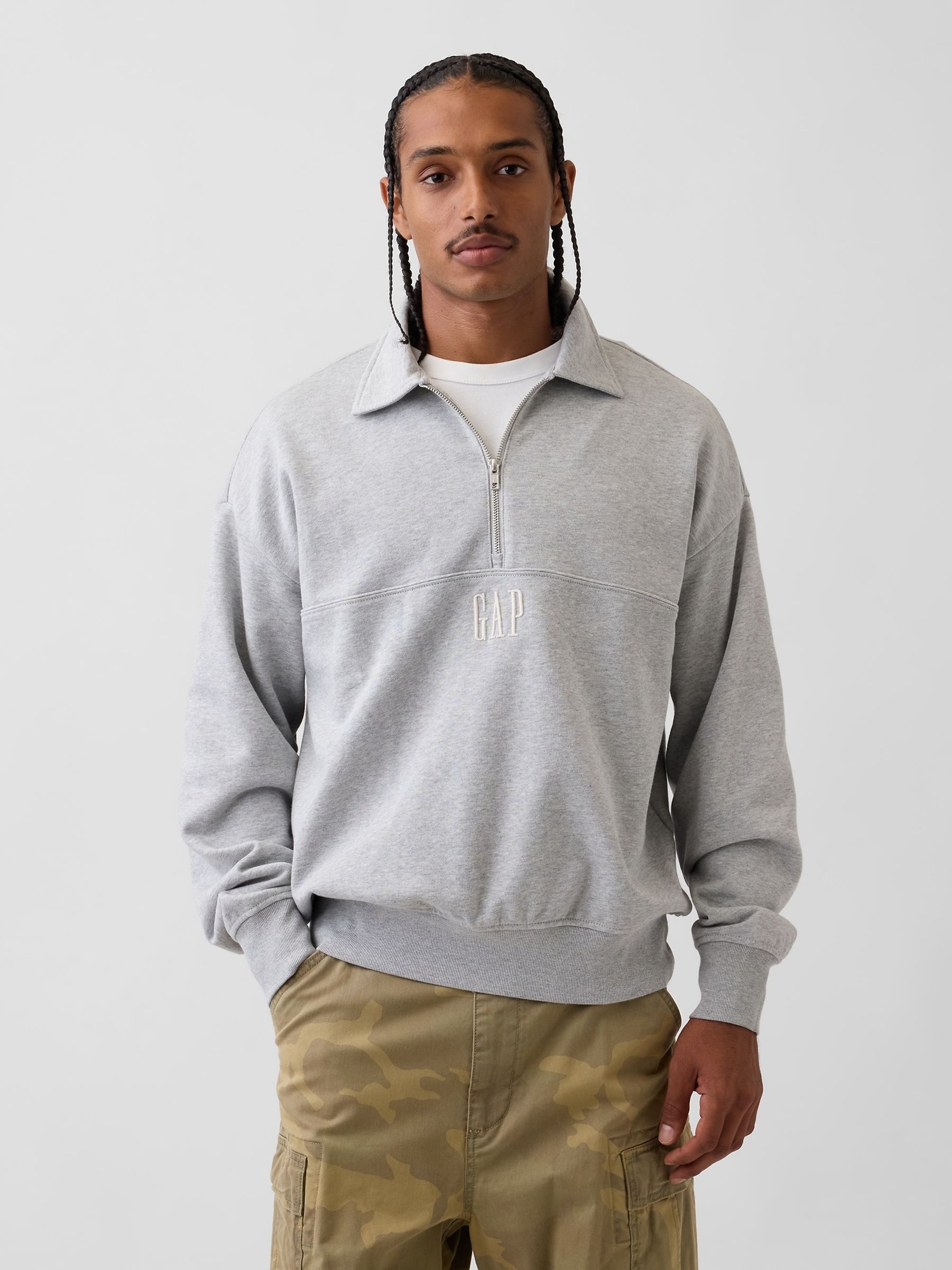 Grey Heavyweight Oversized Logo Half-Zip Pullover Sweatshirt - Image 1 of 4