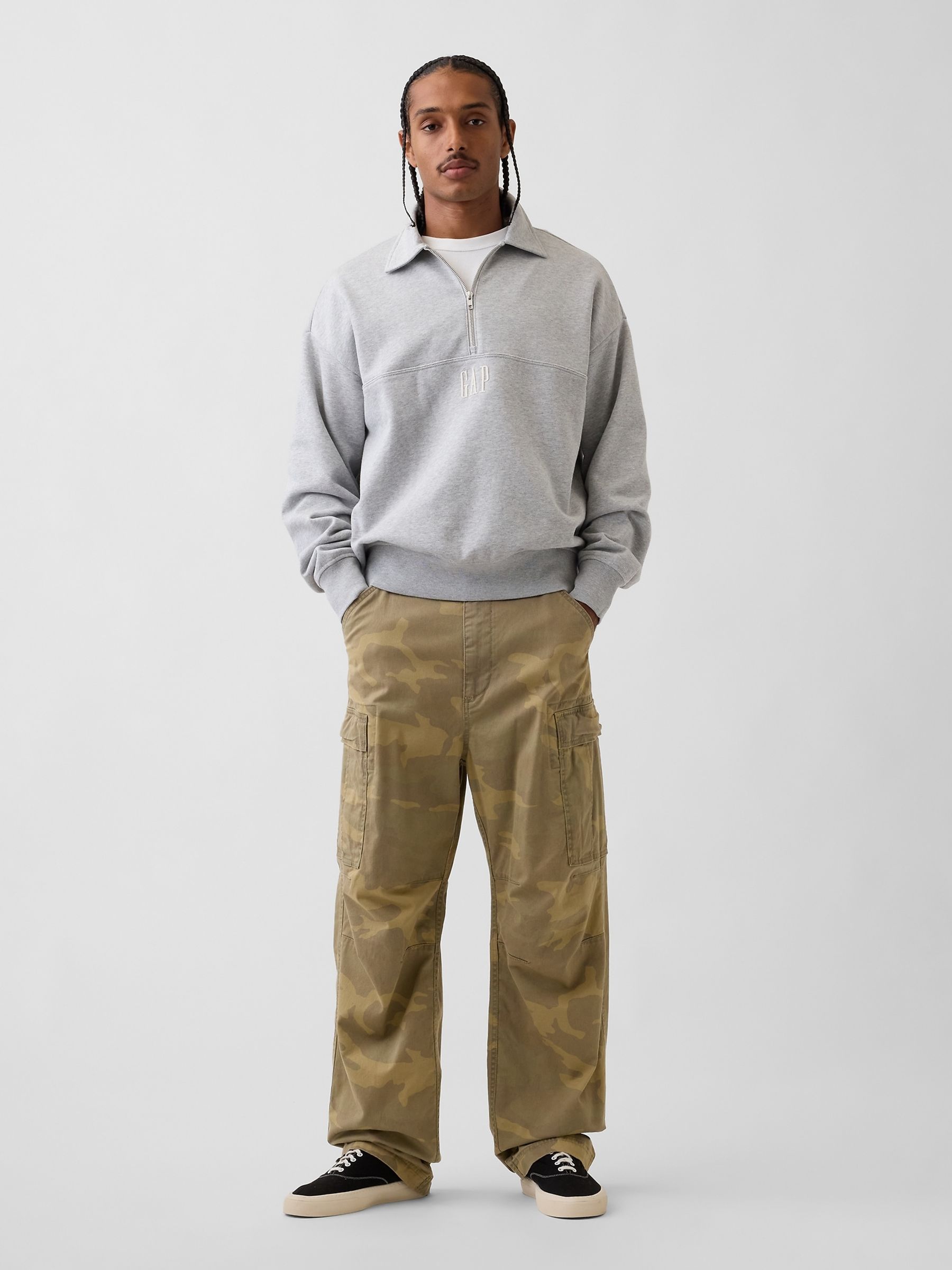 Grey Heavyweight Oversized Logo Half-Zip Pullover Sweatshirt - Image 3 of 4