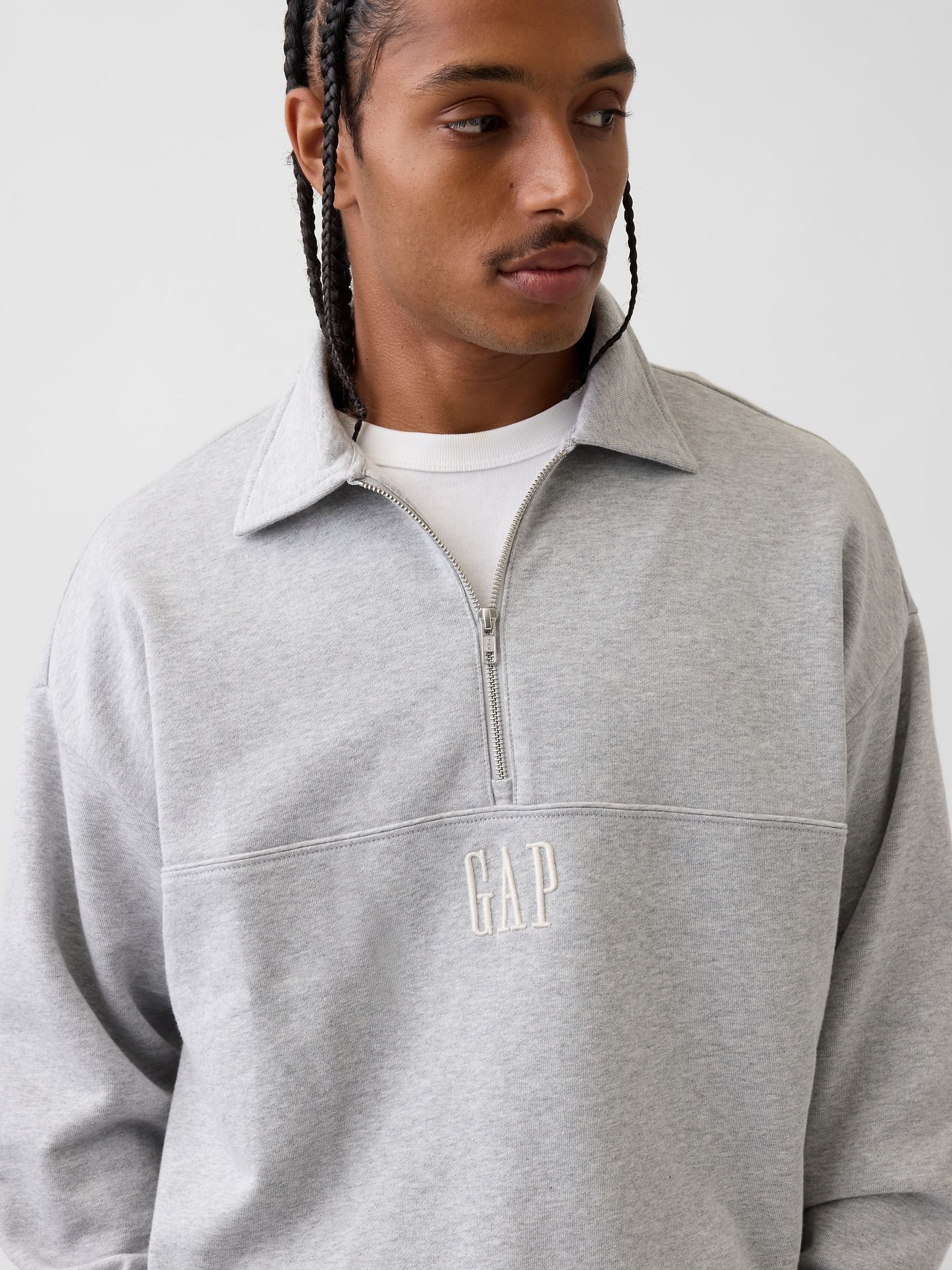 Grey Heavyweight Oversized Logo Half-Zip Pullover Sweatshirt - Image 4 of 4
