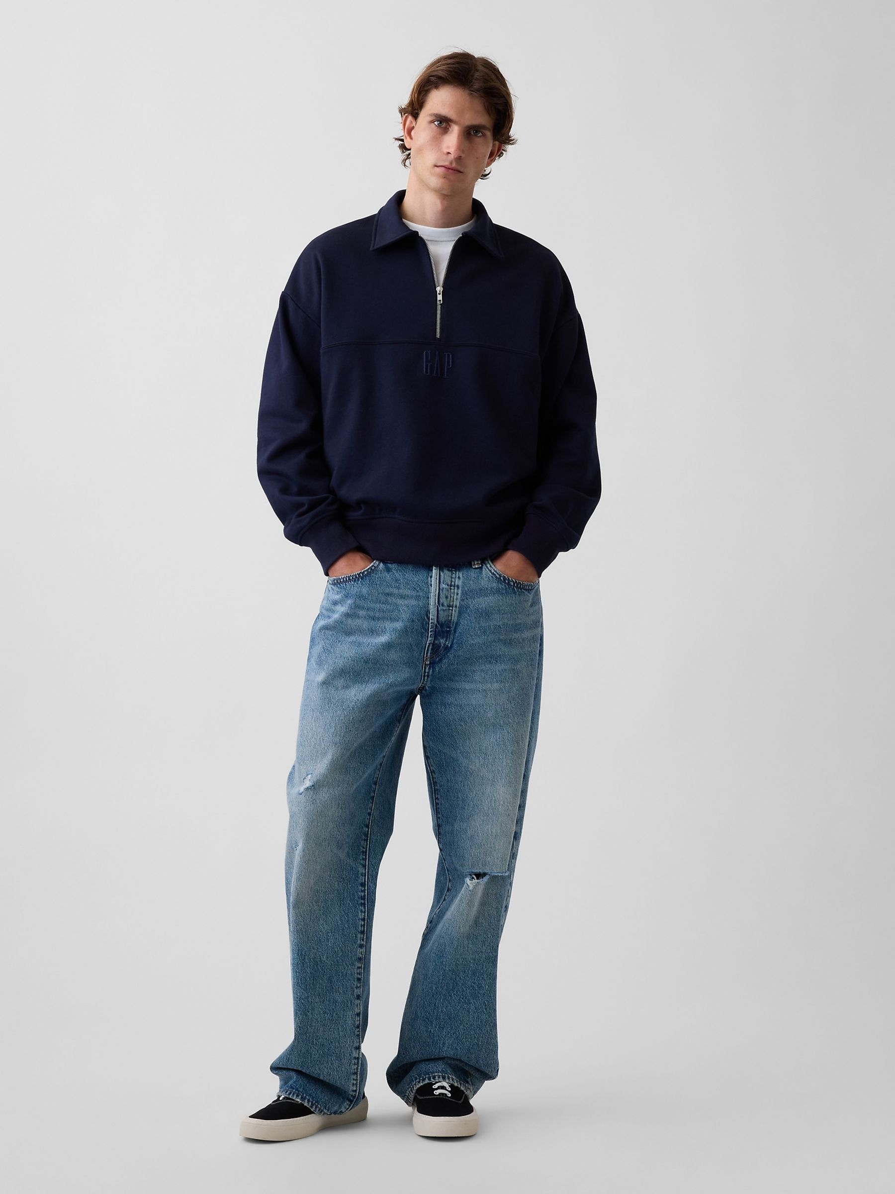 Navy Heavyweight Oversized Logo Half-Zip Pullover Sweatshirt - Image 3 of 4