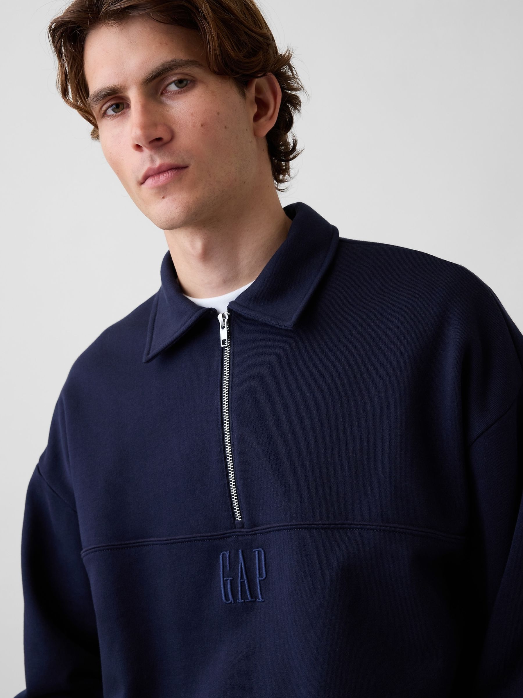 Navy Heavyweight Oversized Logo Half-Zip Pullover Sweatshirt - Image 4 of 4
